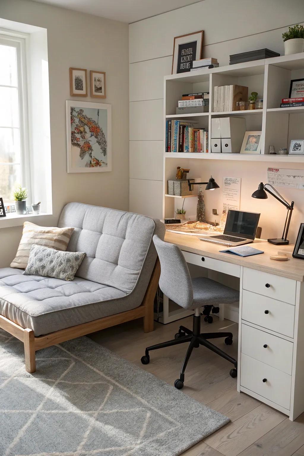 A multi-functional workspace showcases the versatility of a daybed.