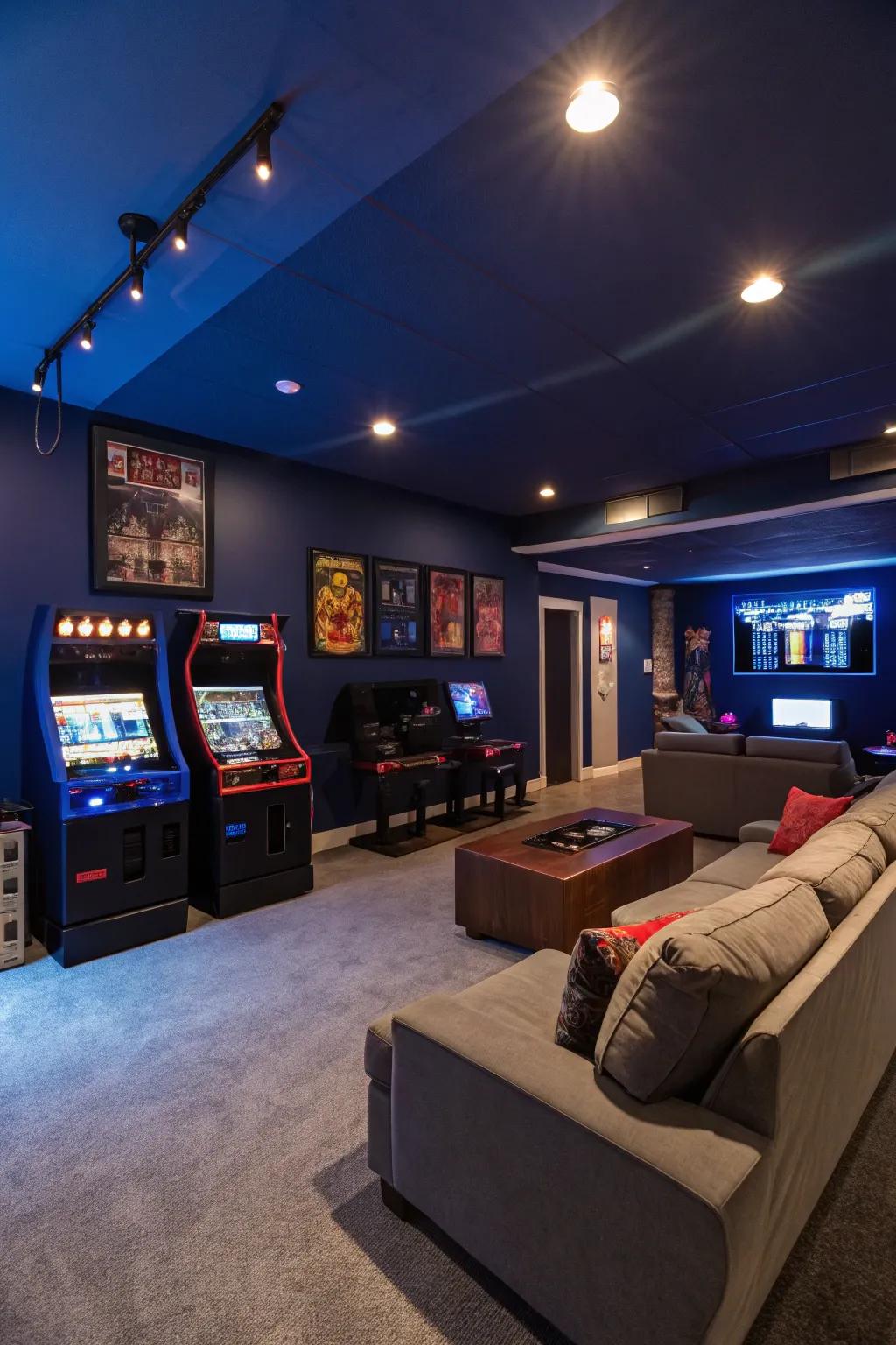 Azure walls foster a focused and engaging gaming atmosphere.