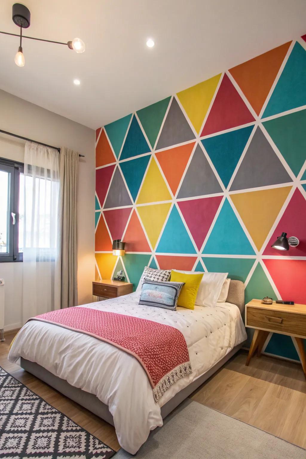 Incorporate a cheerful element using vibrant triangle compositions.
