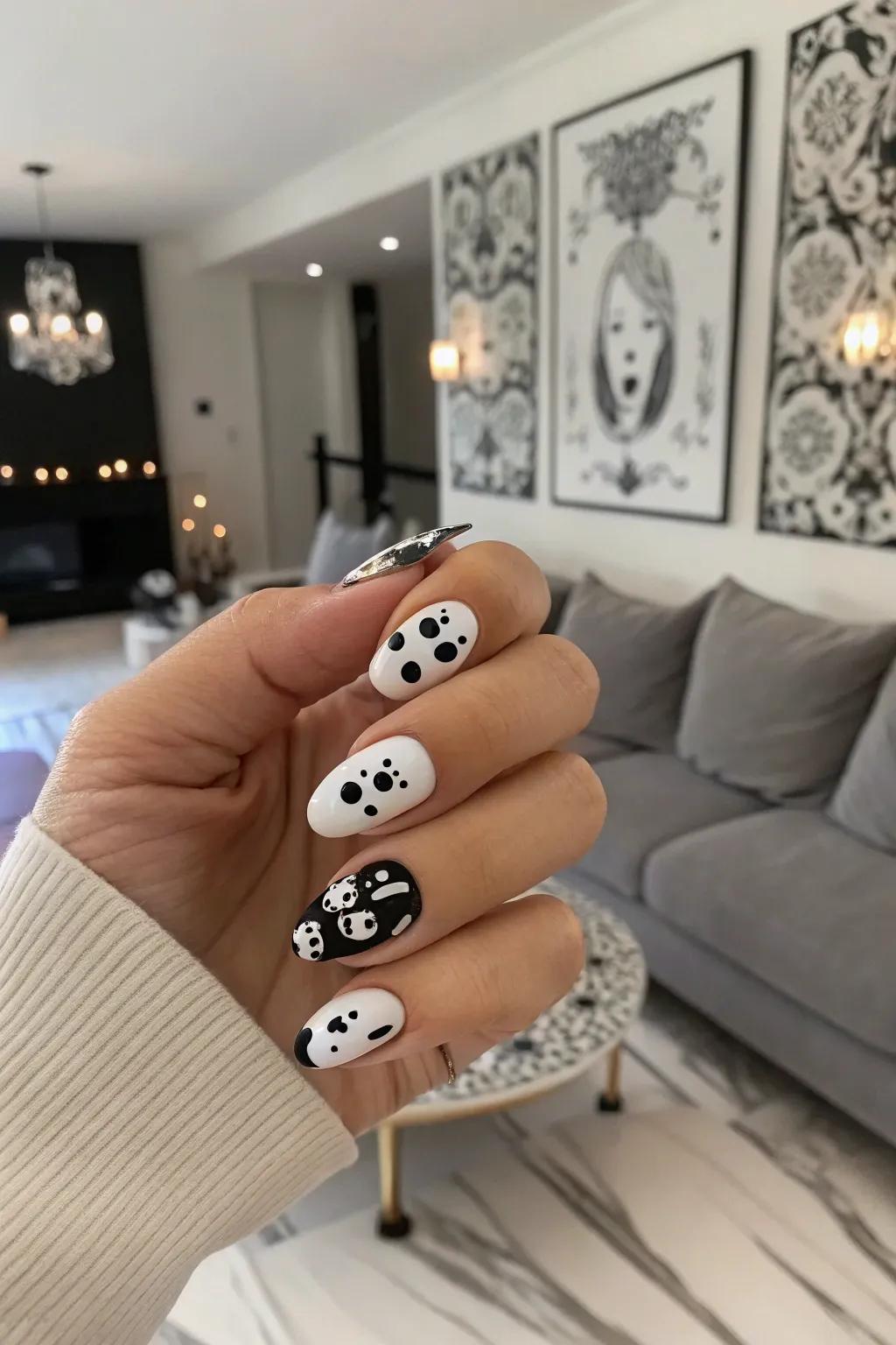Ageless monochrome phantom visage nails: eternally chic and sophisticated
