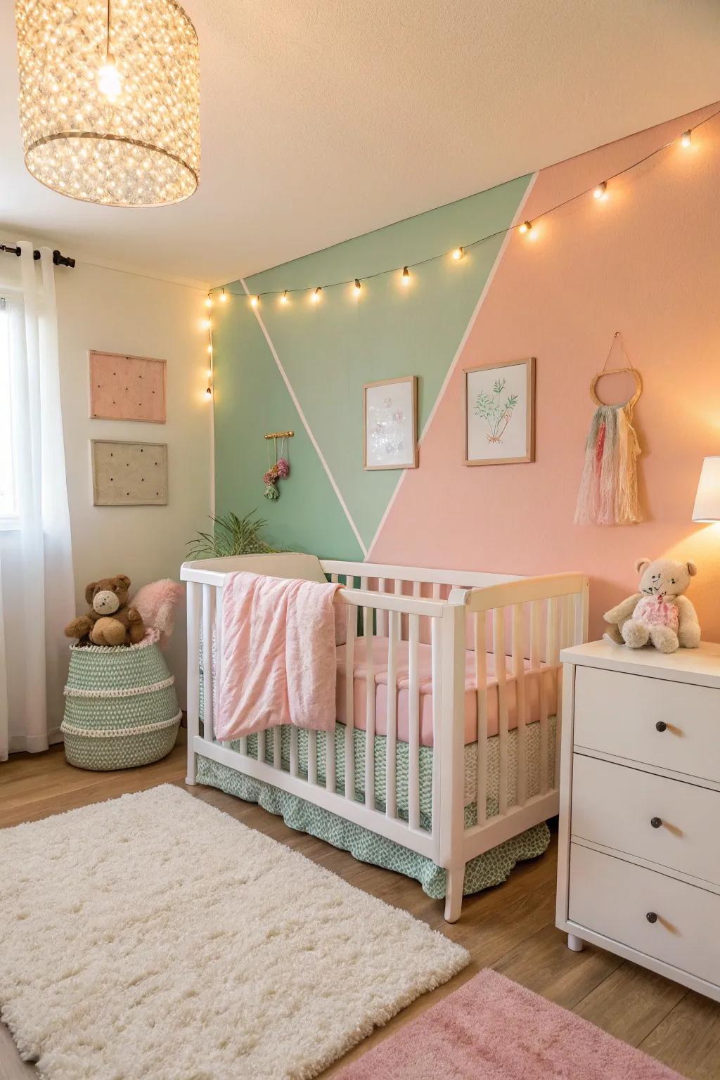 A nursery exuding a calming pastel aesthetic.