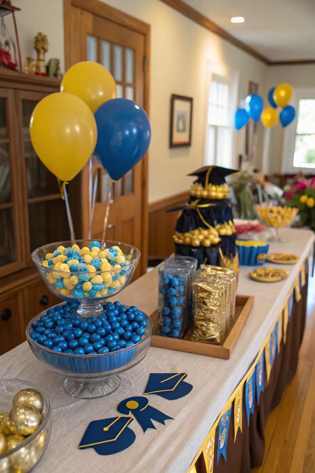Demonstrate your school pride with a candy table coordinated in your school's colors.