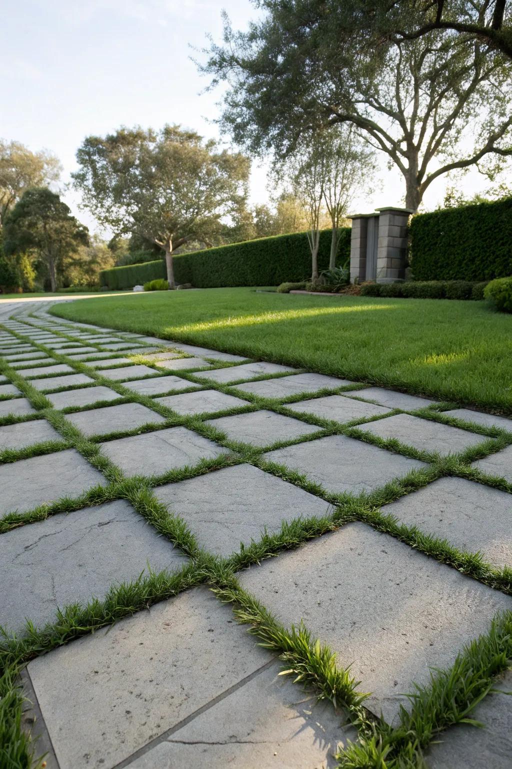 A balanced combination of hardscape and turf creates a modern visual effect.