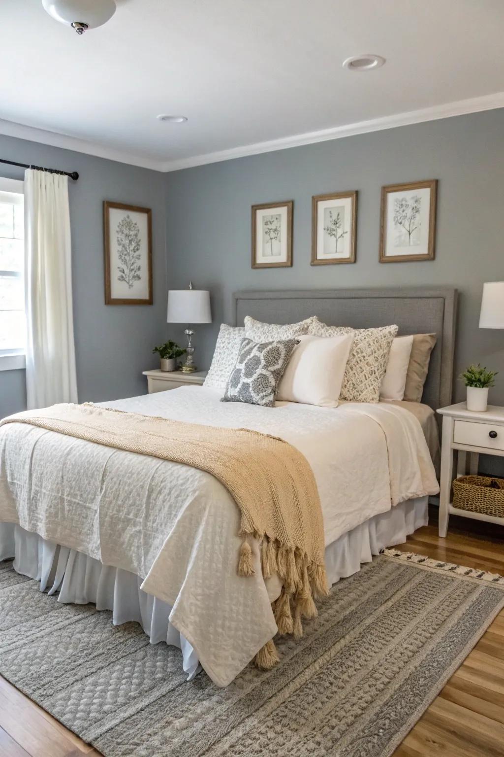 A tranquil neutral palette establishes the foundation for a serene guest sanctuary.