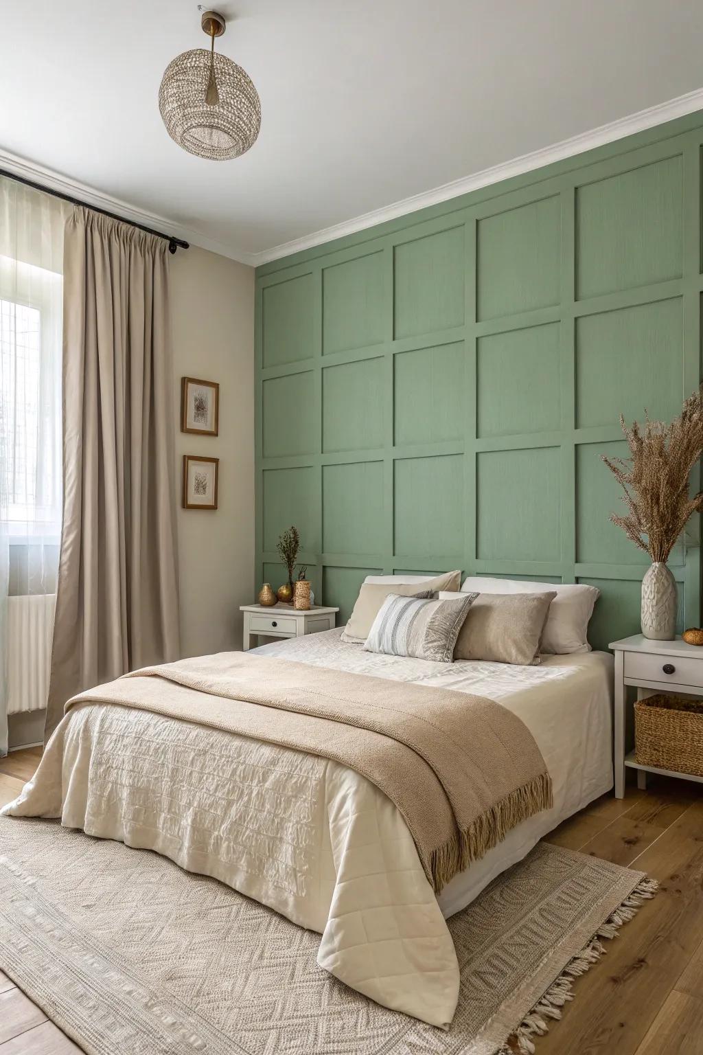 Sage green walls contribute to the tranquility of your personal area.