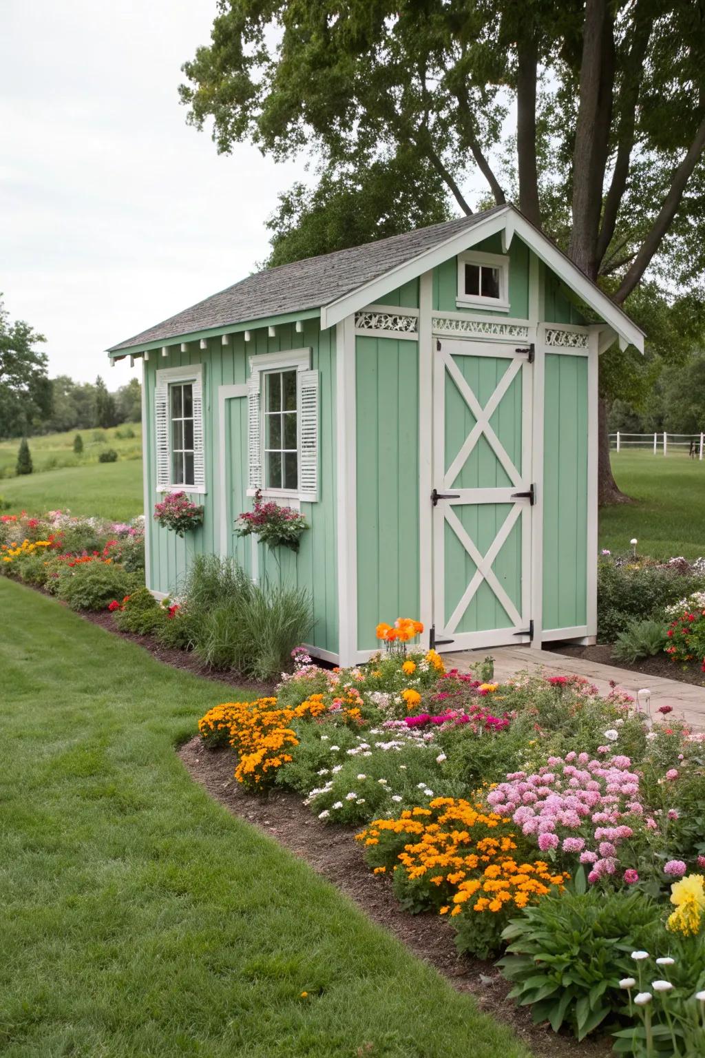 A breezy mint storage gives a crisp, dynamic accent to a garden.