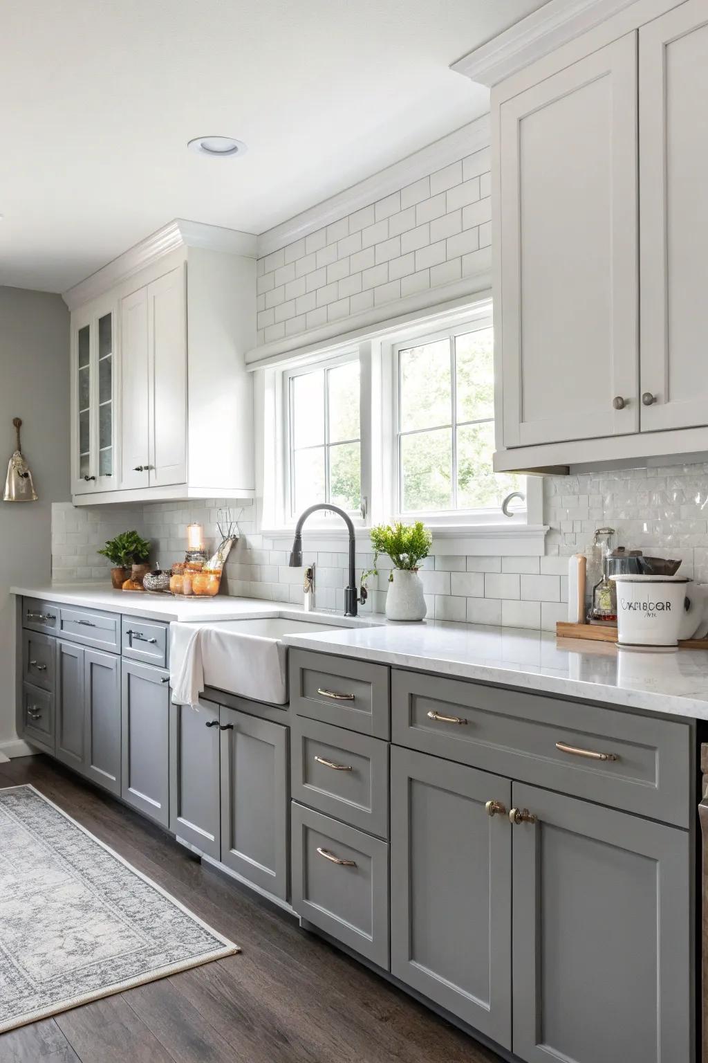 Monochrome cabinet design showcasing an elegant harmony between greys and whites