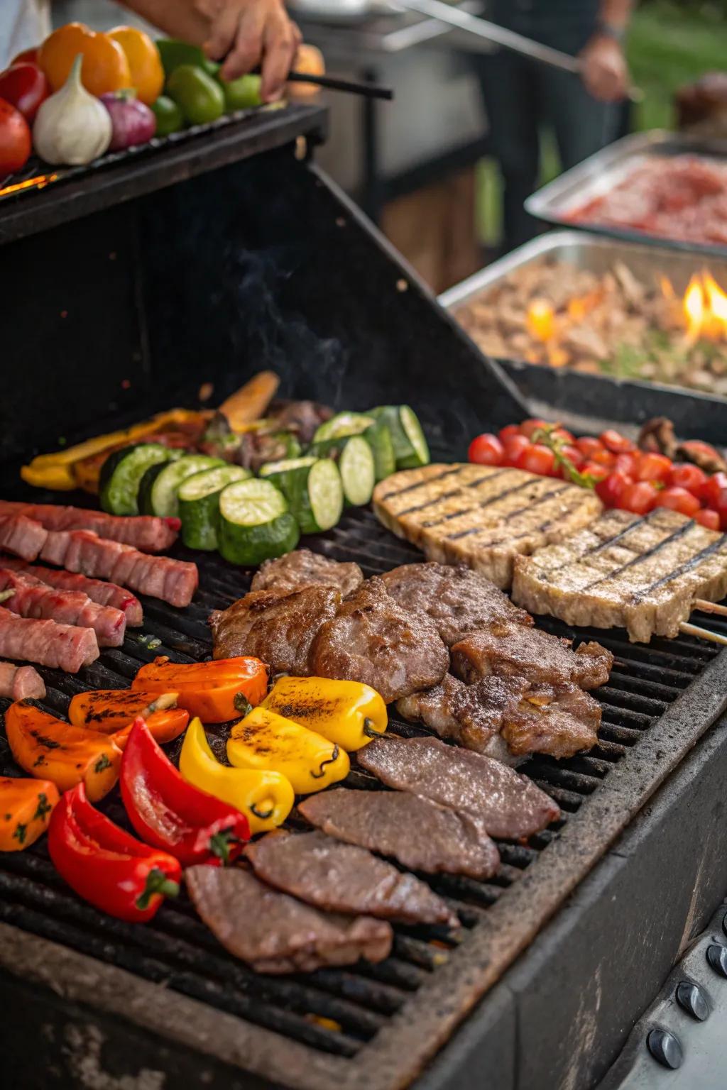 A symphony of tastes awaits on a plate filled with mixed grill delicacies.