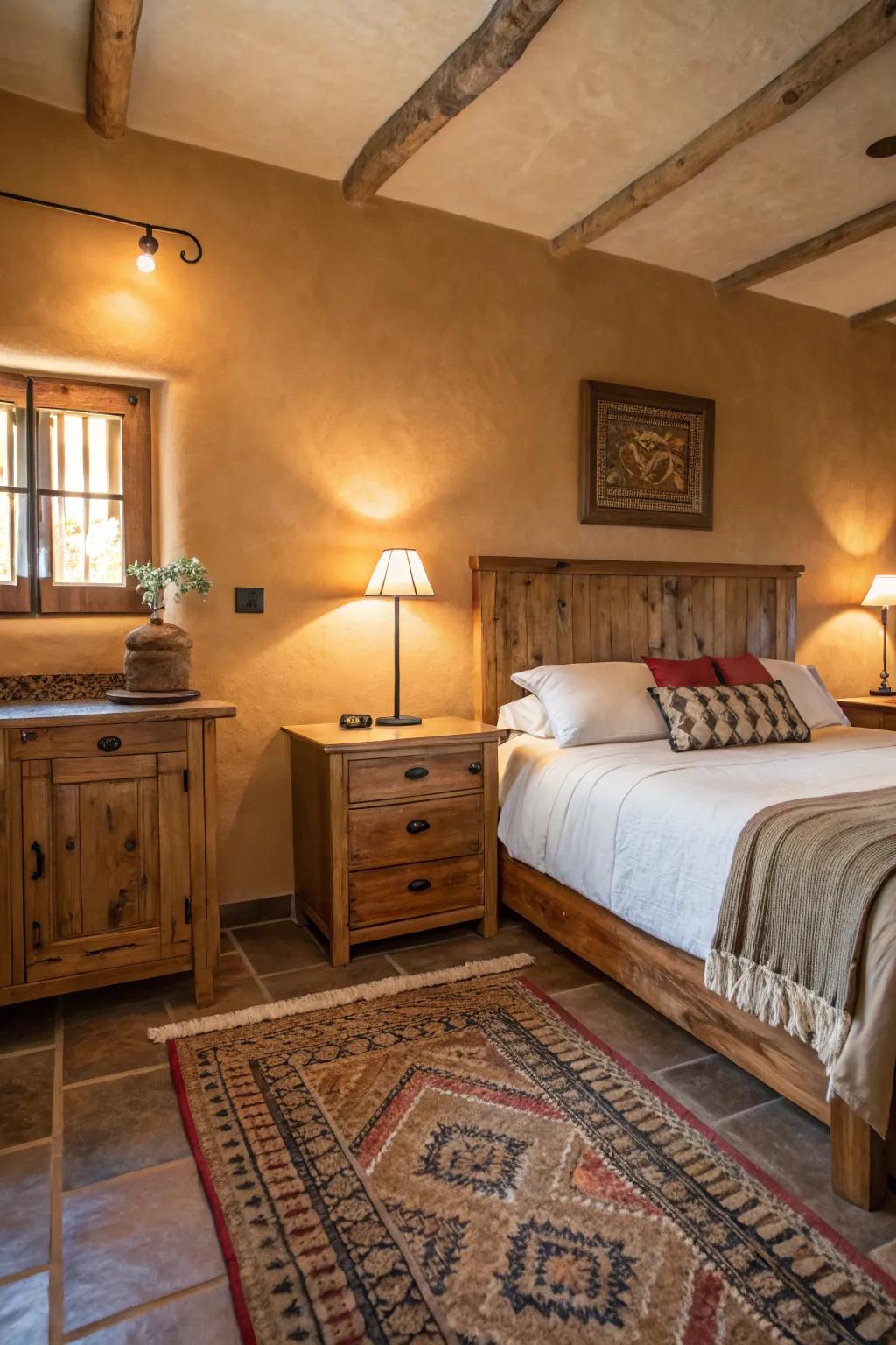 A guest room adorned with inviting earth tones that exude comfort.