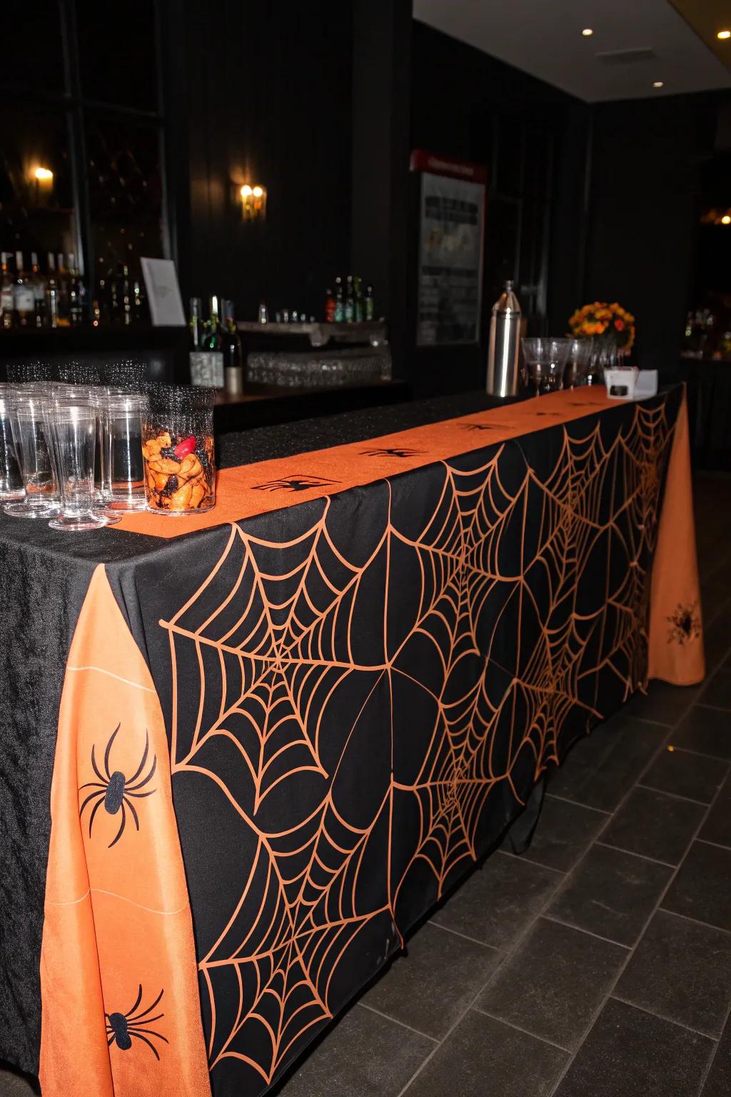 Establish the atmosphere using themed textiles and chilling decorations.