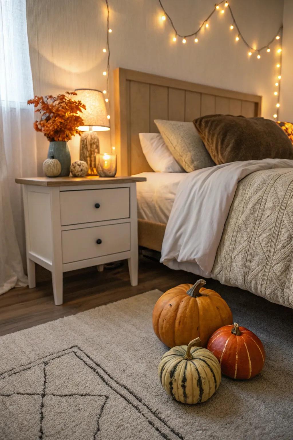 Gourds contribute a festive element to any section of your bedroom.