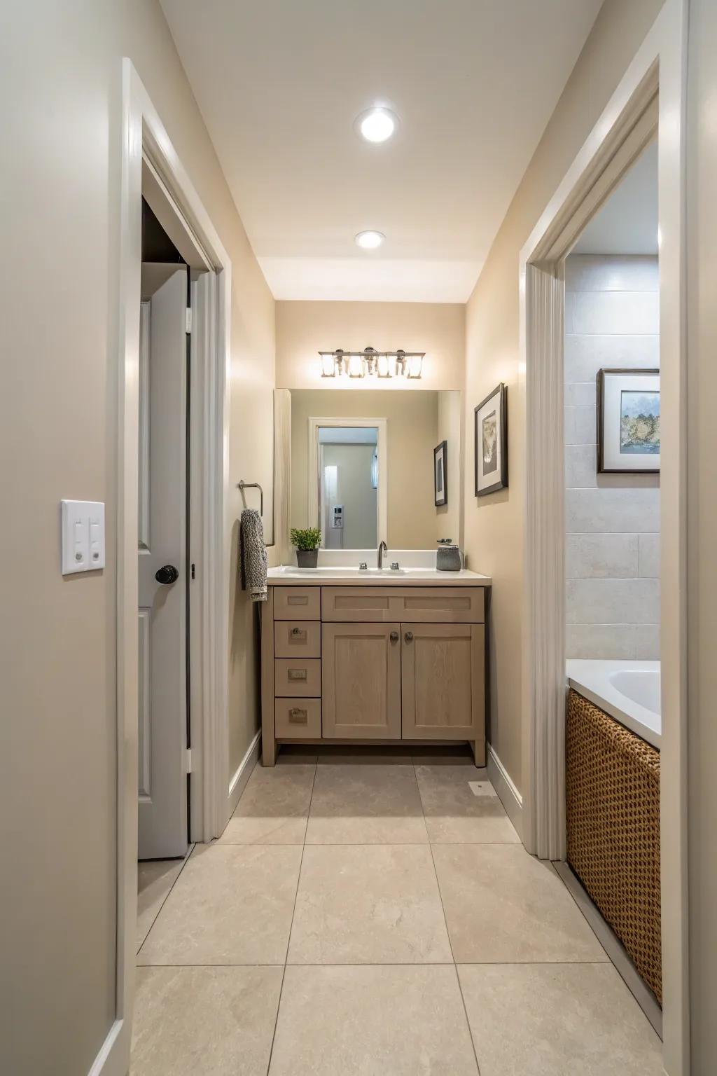 Neutral shades provide an expansive and tranquil feel to confined areas.