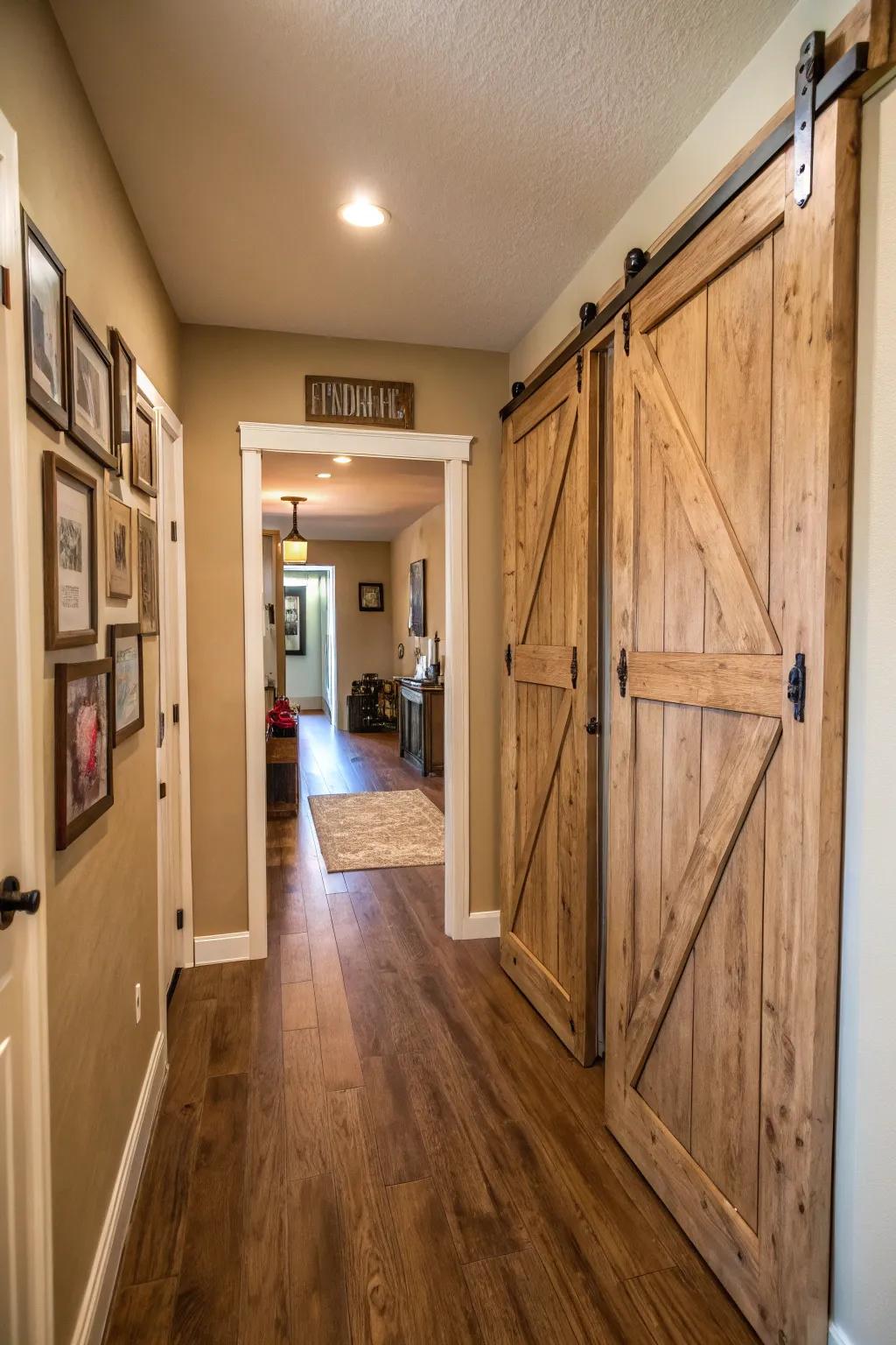 Infuse your hallway with the rustic charm of barn-style sliding doors.