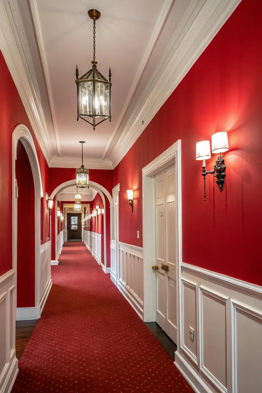 Striking hues like red can fashion an impressive and inviting entryway.