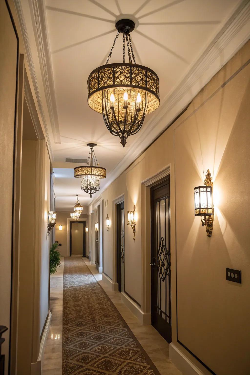 Thoughtfully positioned lighting imbues warmth and dimension into any hallway design.