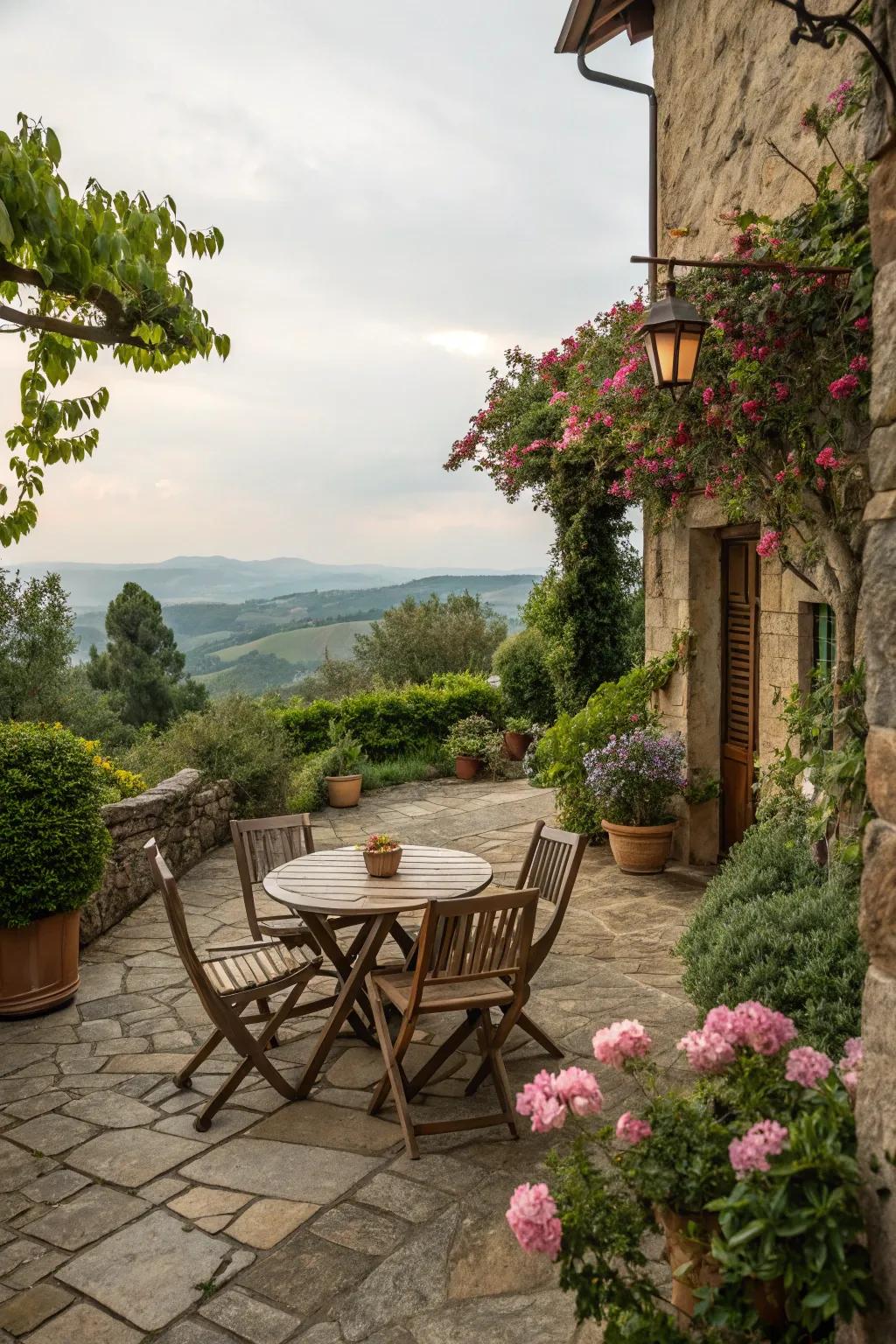 An elegant stone terrace is the perfect setting for relaxation.