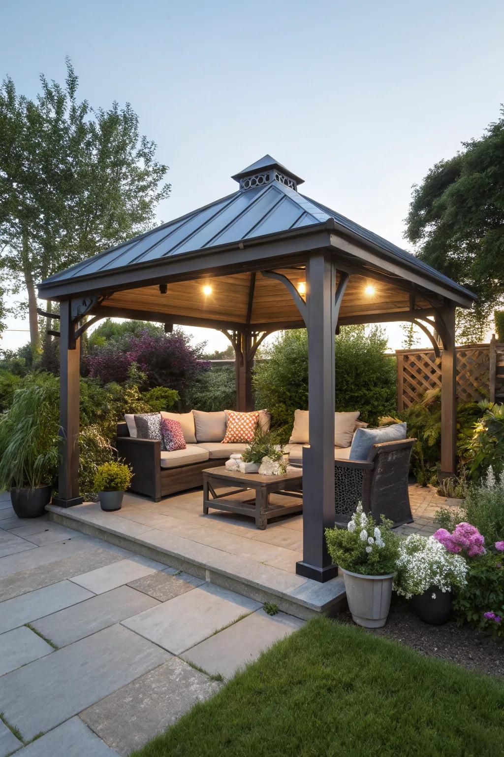 Forge a welcoming exterior lounge beneath your gazebo.