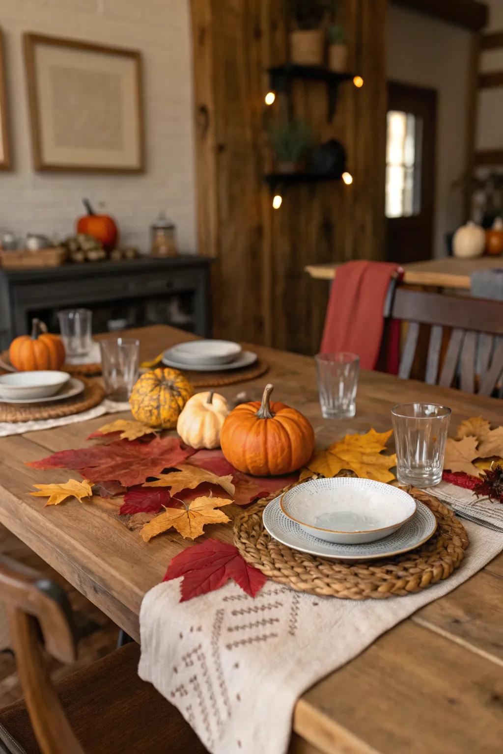 A country-inspired table arrangement is ideal for a harvest dinner.