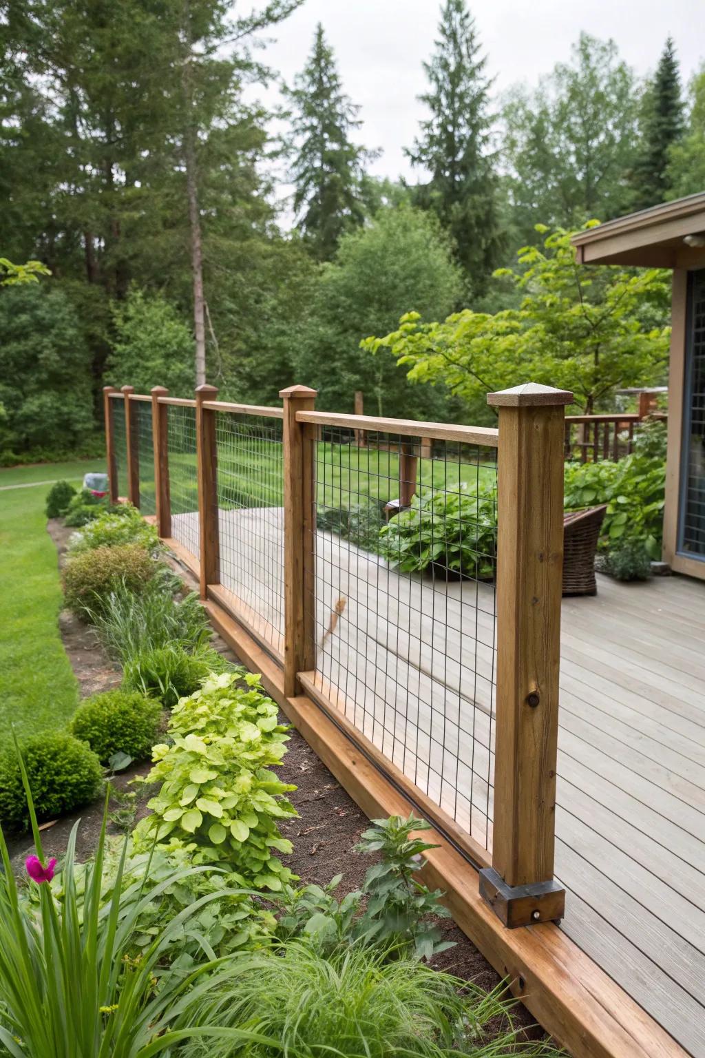 Timber structures complemented by wire mesh infuse a country-inspired charm into any exterior setting.