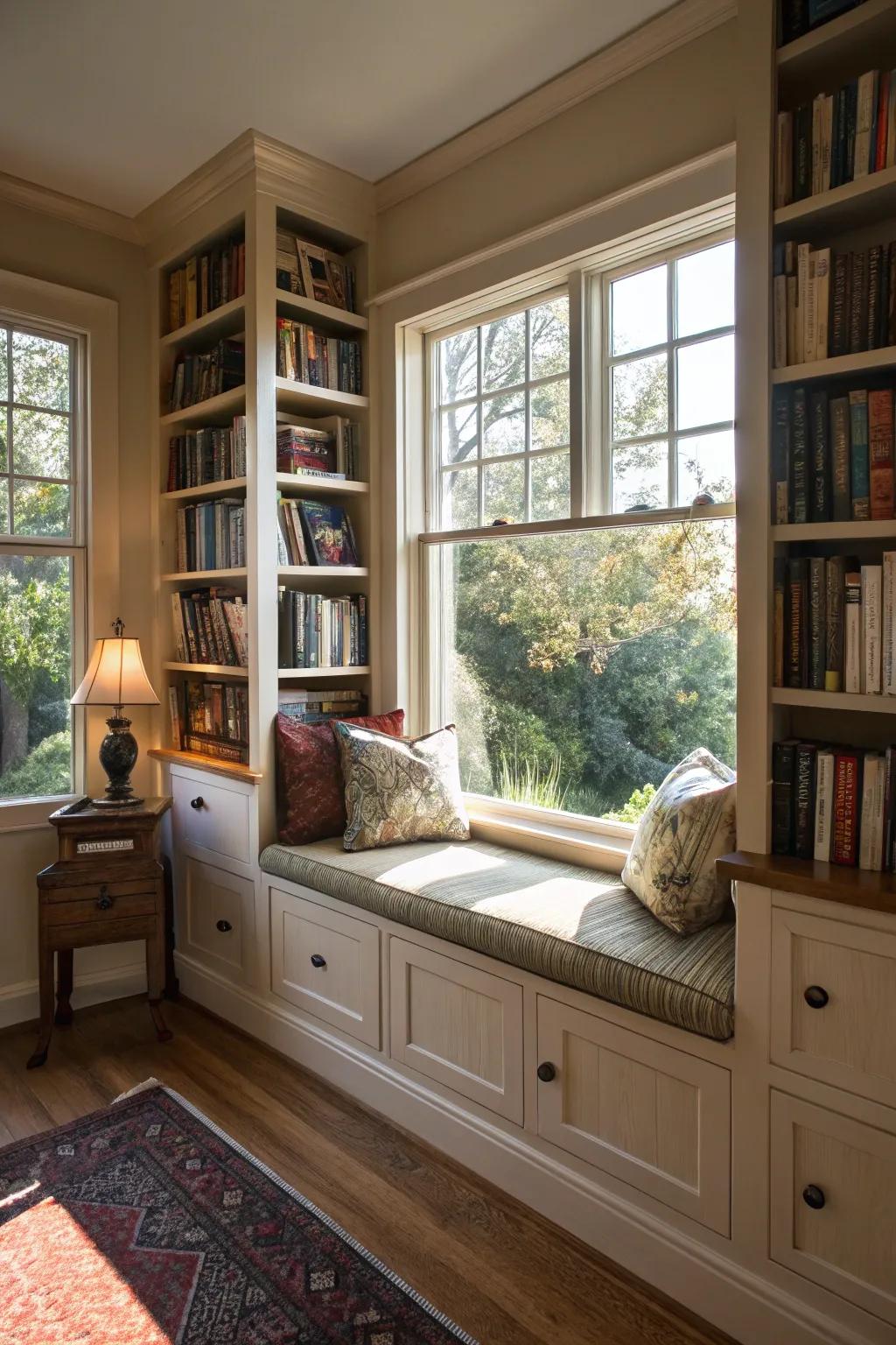 A window nook designed for moments of literary escape.