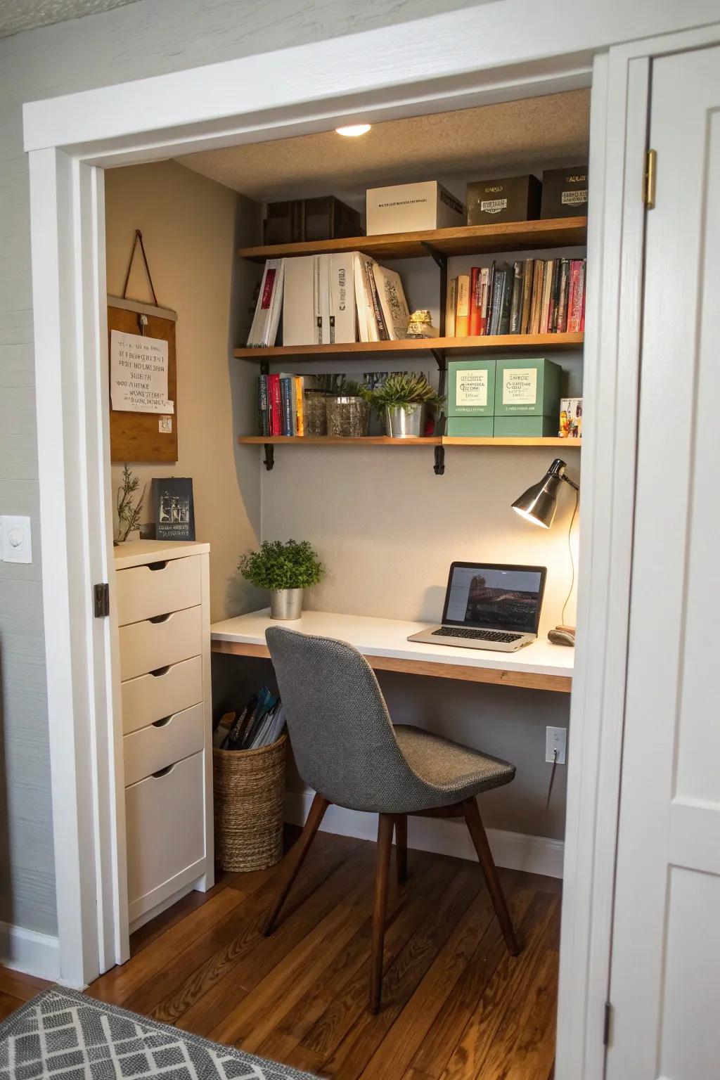 A secluded treasure: an office inside a closet.