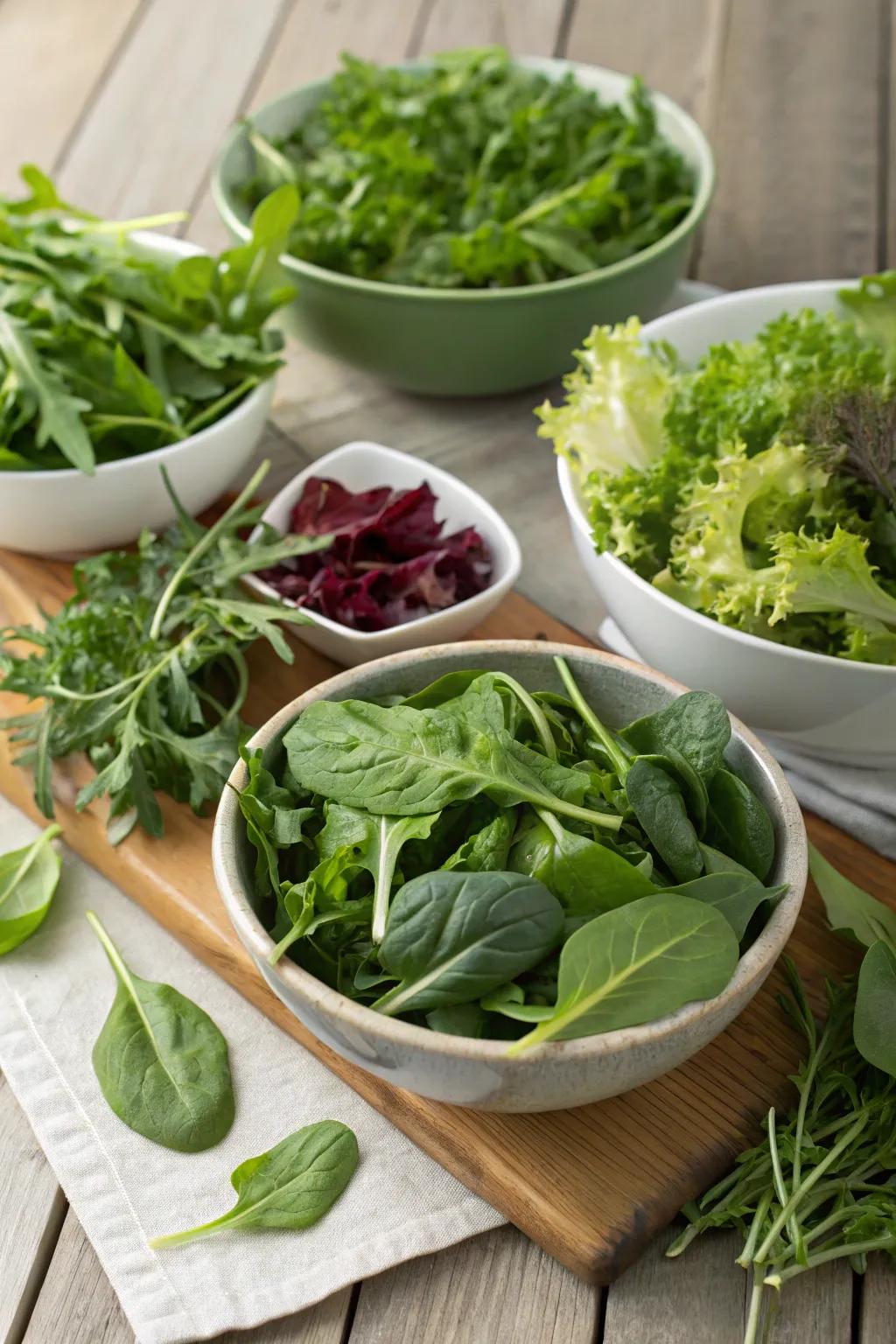 A curated assortment of fresh greens ideal for constructing the base of any salad.