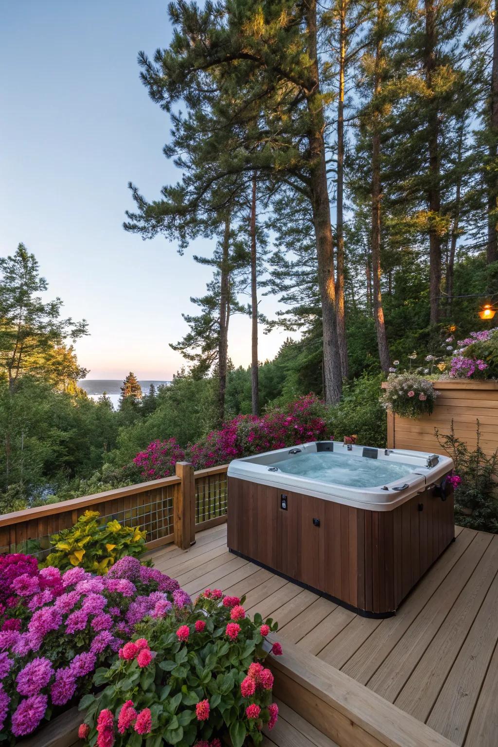 Lose yourself in nature with a hot tub deck that integrates flawlessly with your garden.