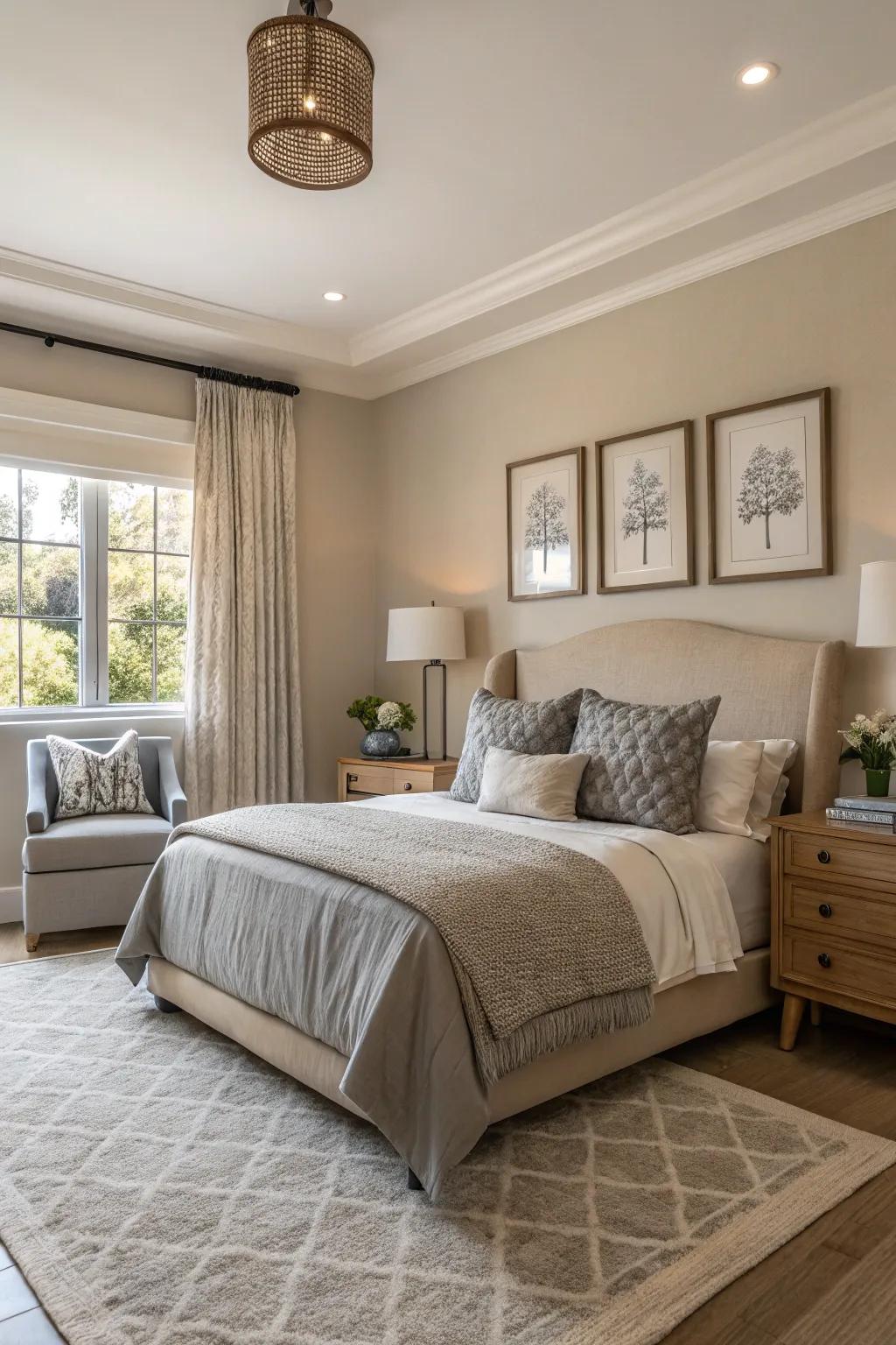 Restrained shades contribute to a serene and welcoming atmosphere.