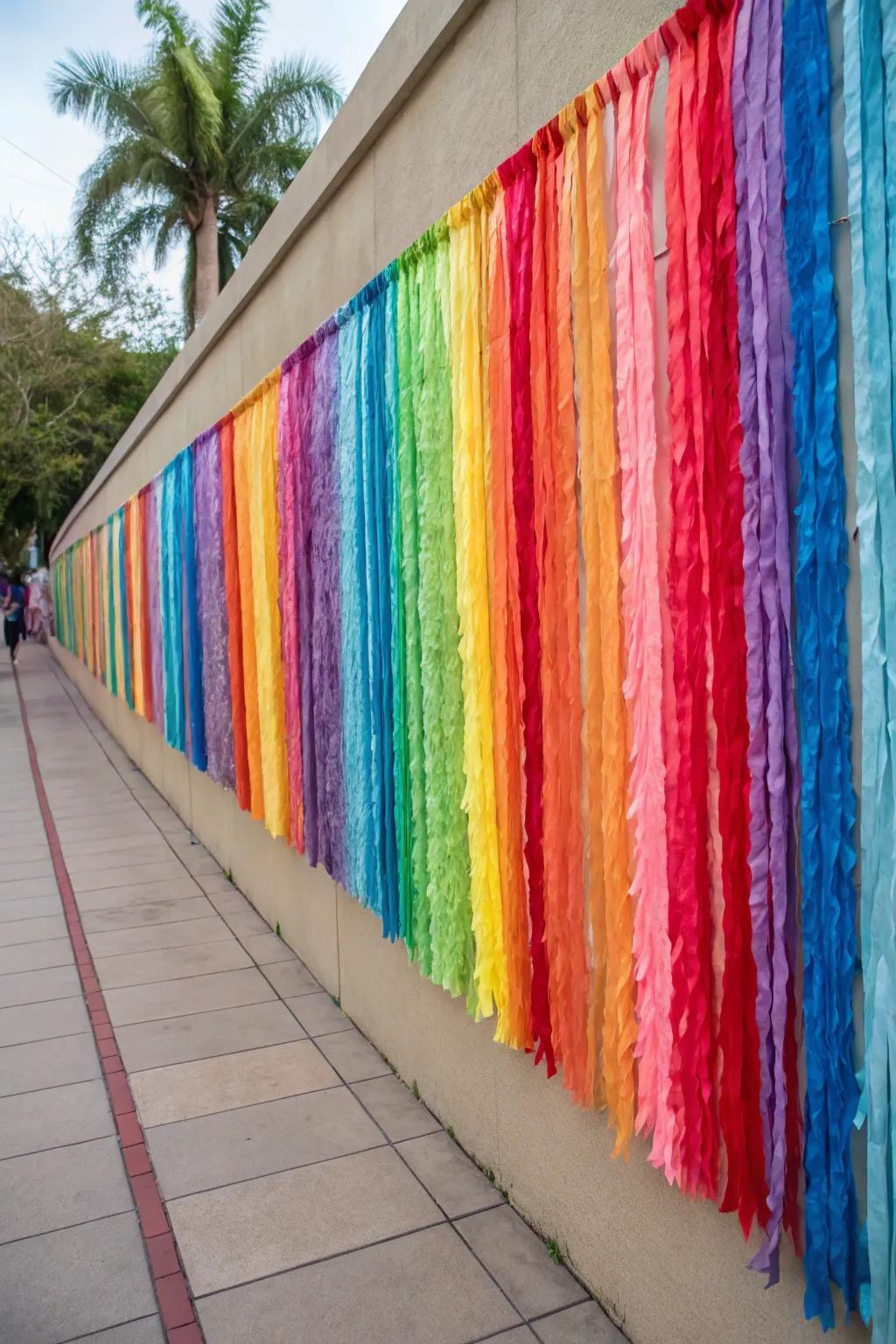 A rainbow array of paper decorations transforms any wall into a captivating feature.