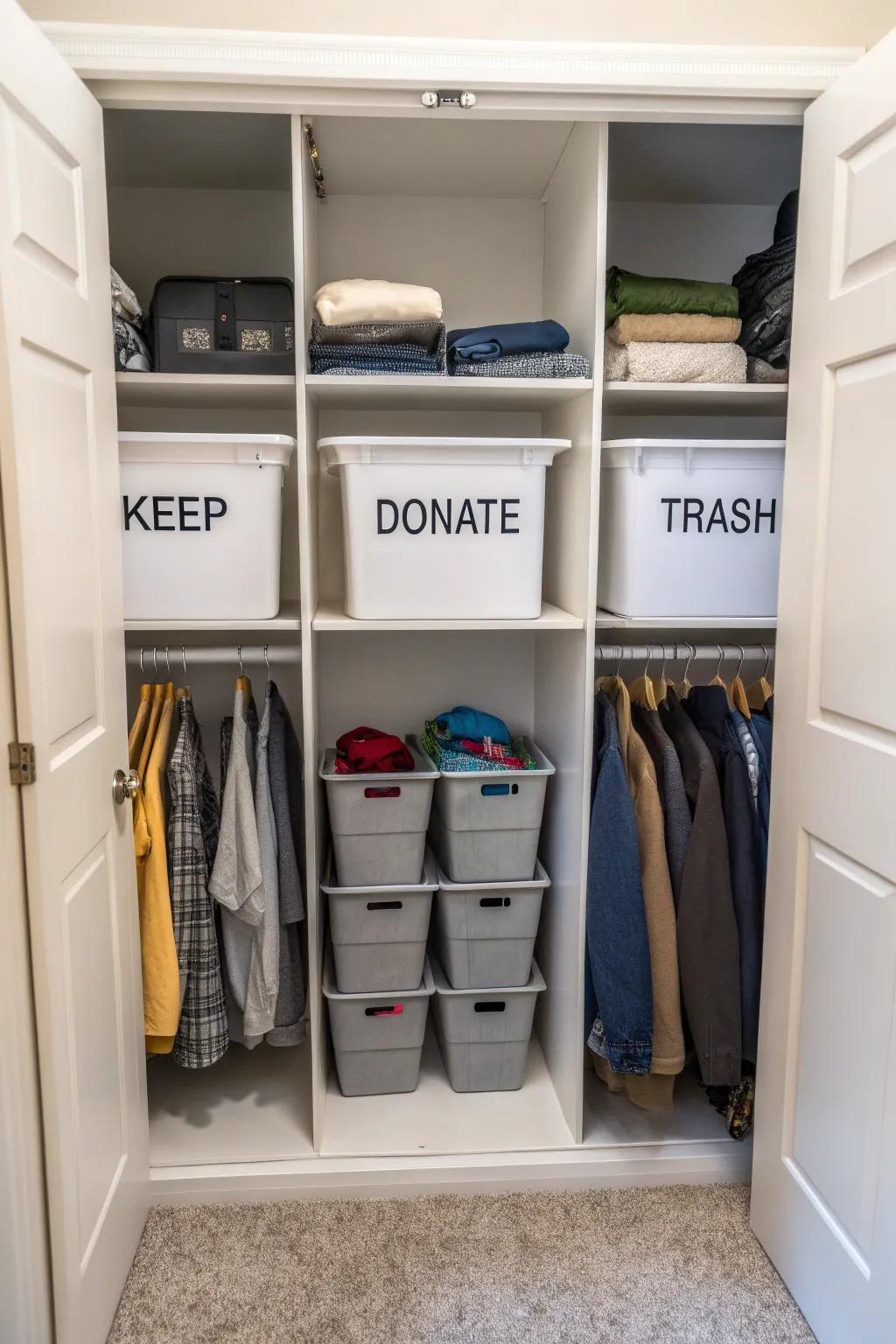 Kick off your organizing endeavor by discarding any superfluous items from your closet.