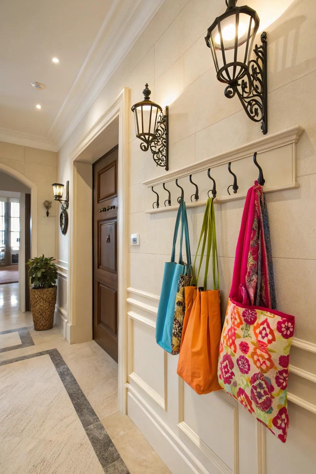 Turn your carryalls into an artful display using ornamental fixtures.