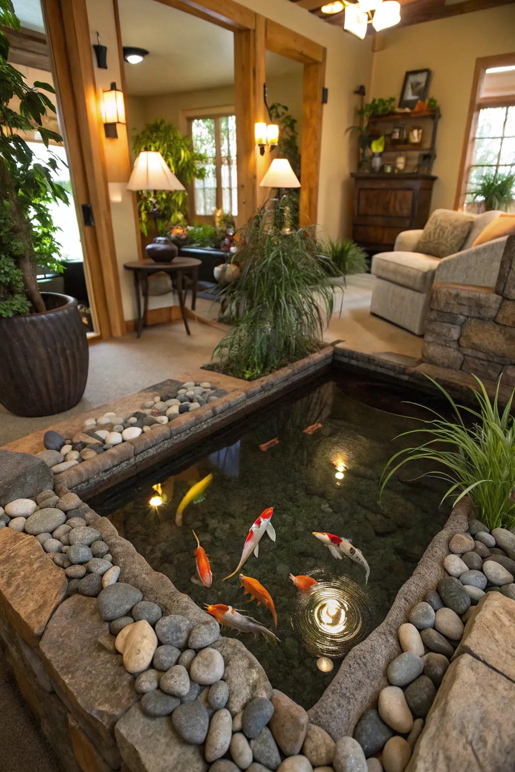 A miniature koi pond adds both calm and allure.