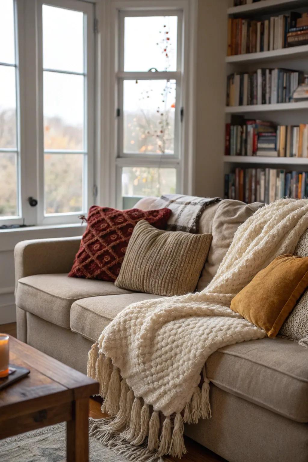 Pile on luxe textiles for a warm and trendy living space.