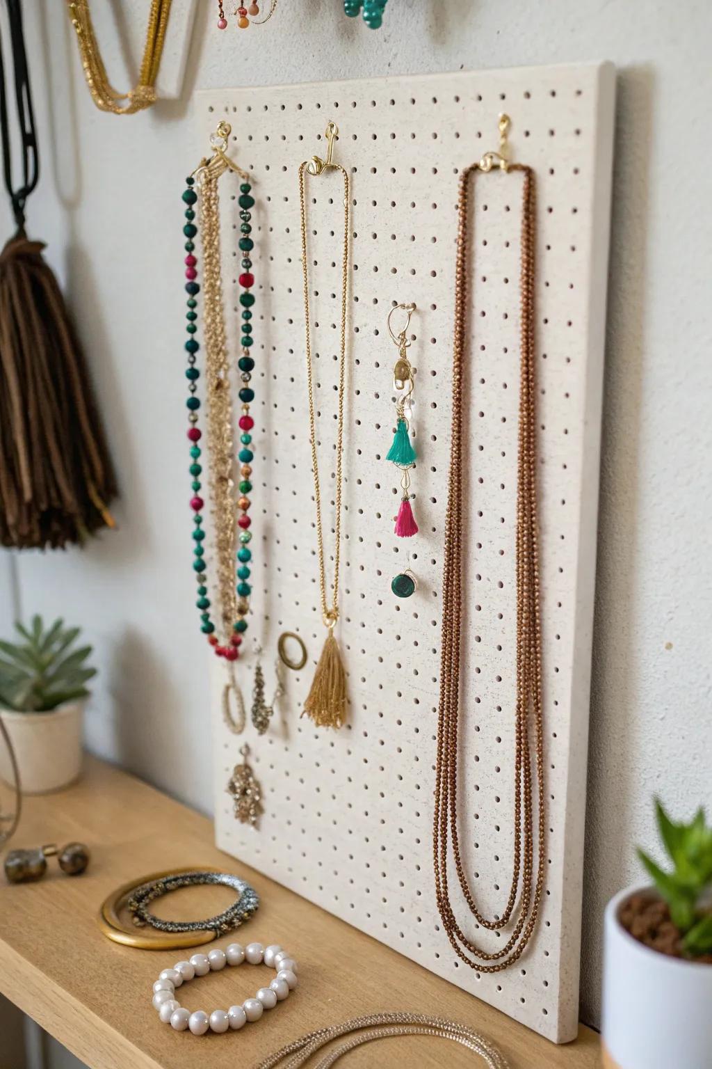 Making efficient use of wall space with a jewelry pegboard