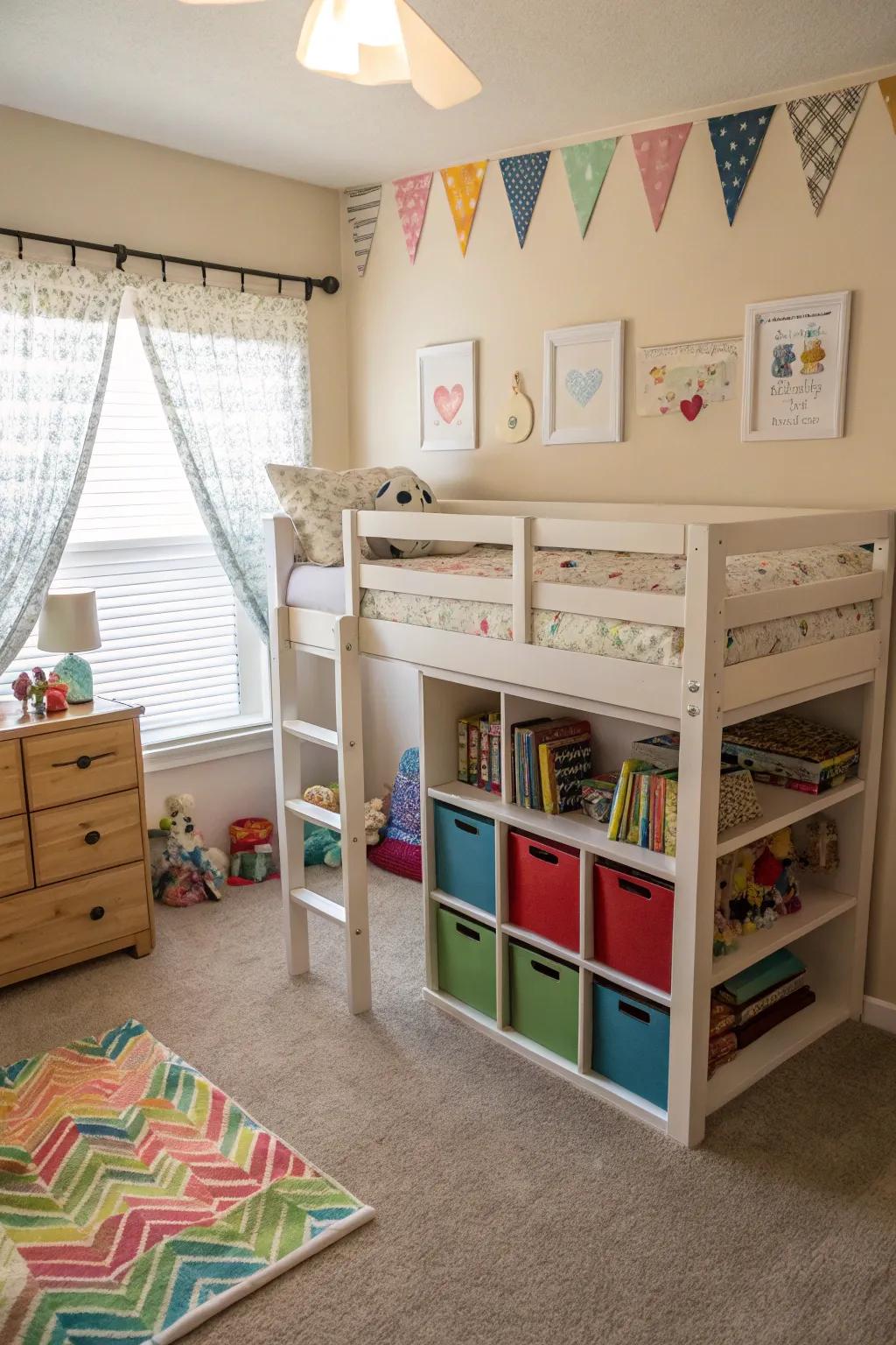 A raised bed configuration that takes full advantage of space through recreation and storage.