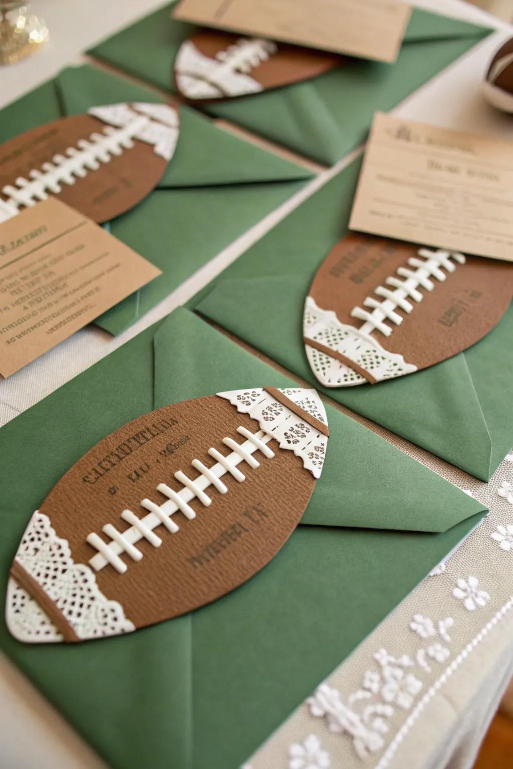 Bespoke football-shaped invitations poised to gather the squad.