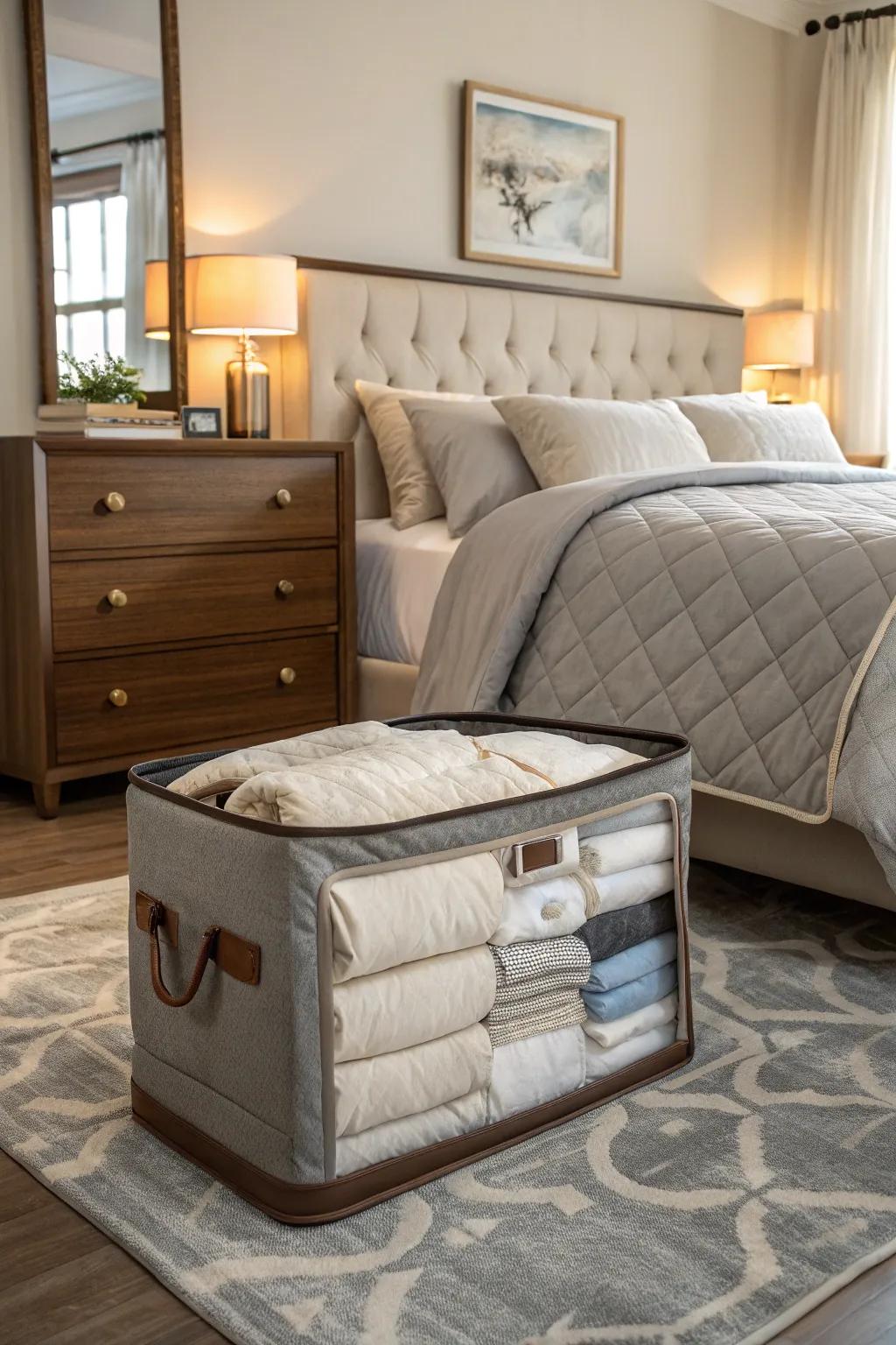 Generously sized containers ensure your comforter remains protected and your area uncluttered.