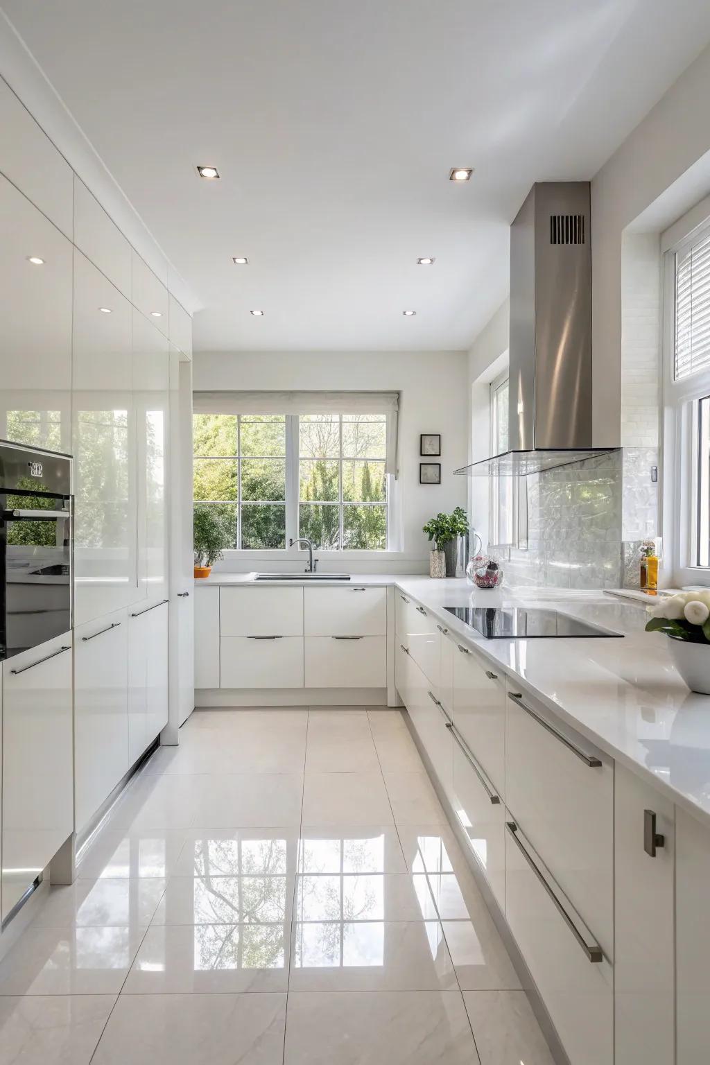 An all-white kitchen presents a design that is both ageless and sophisticated.