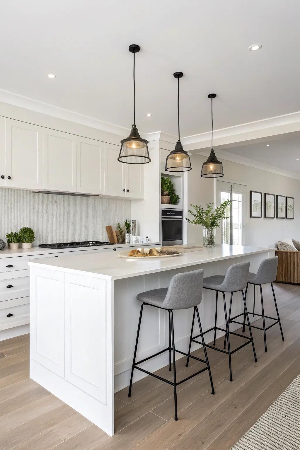 A minimalist strategy in kitchen pendant lighting.