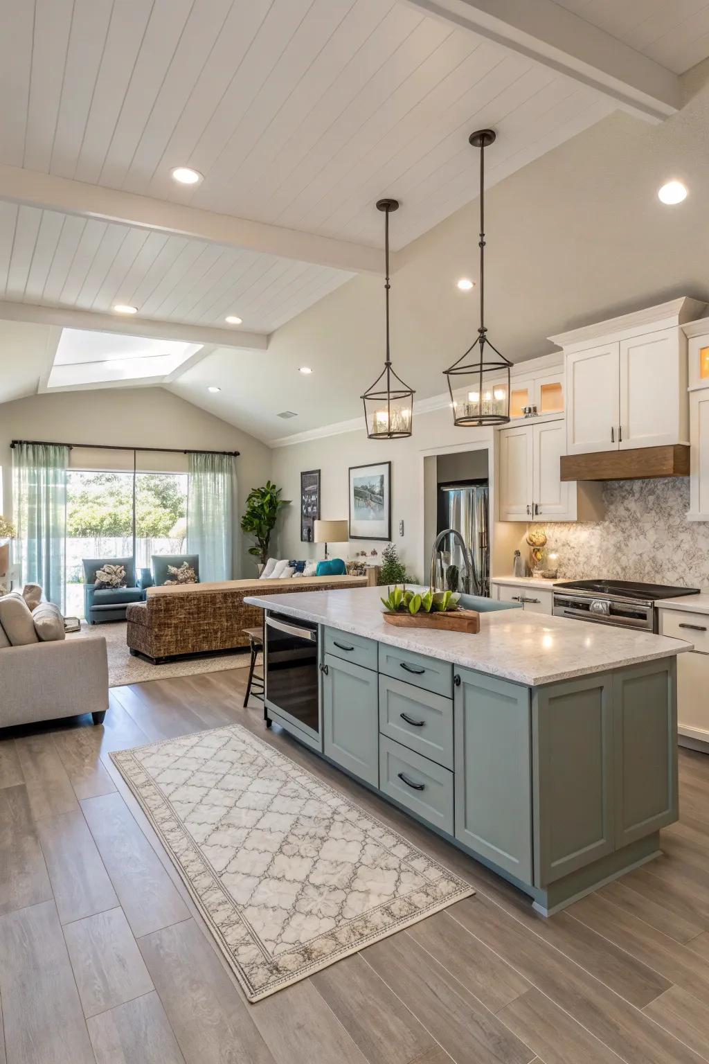 An open-concept kitchen design promotes a welcoming atmosphere.