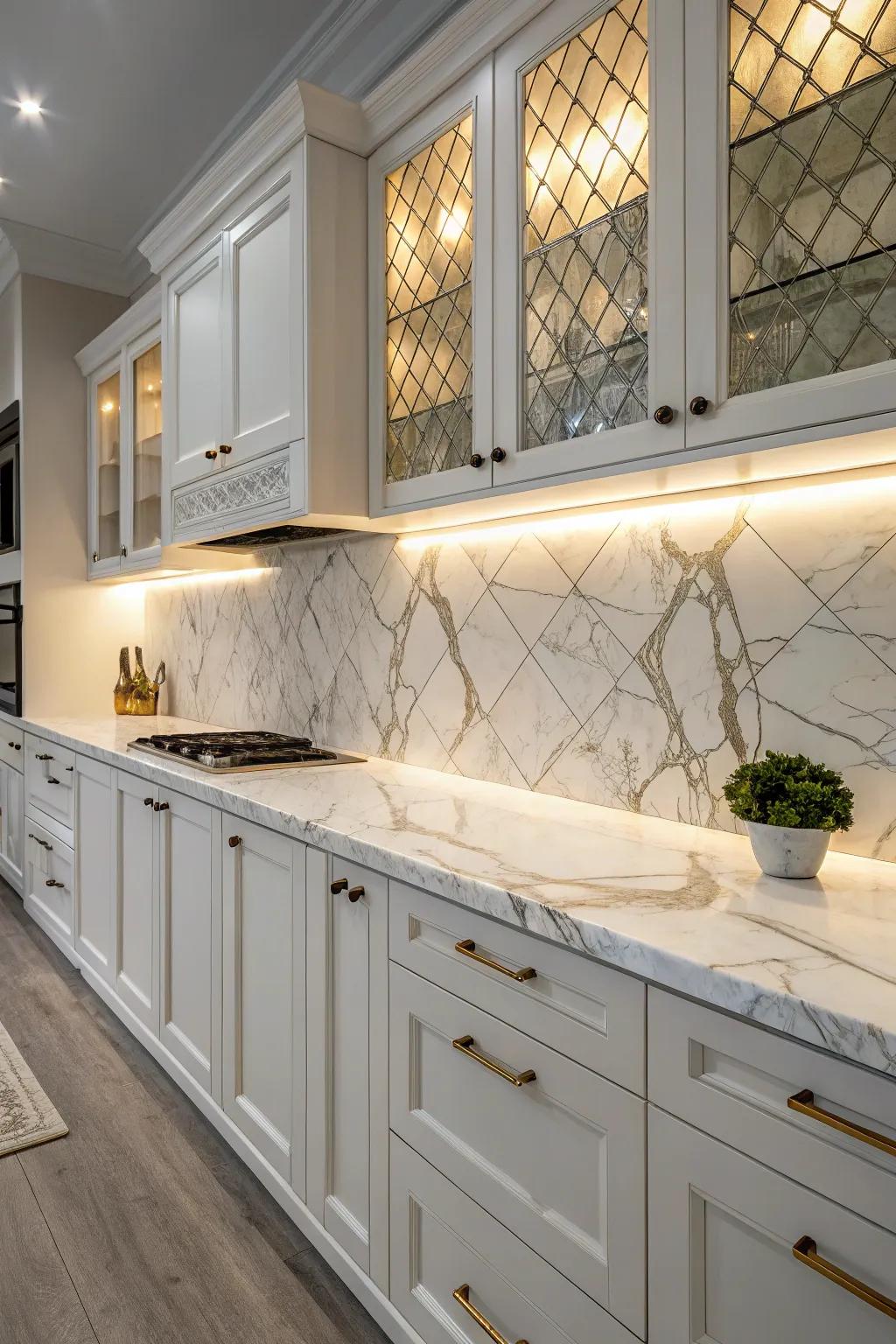 Stone-look overlays impart sophistication to any culinary space.