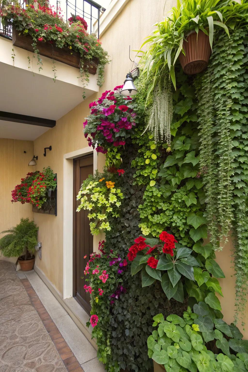 A vertical garden breathes life into any corner, optimizing ground space.