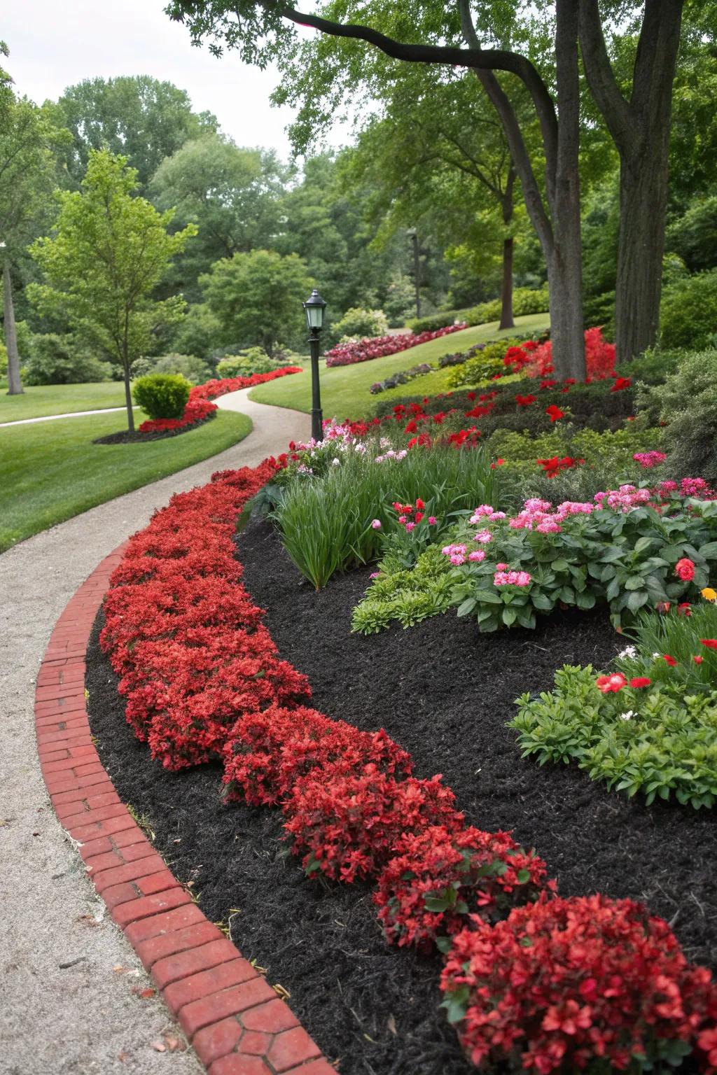 Employ contrasting surface cover hues to distinguish your garden.