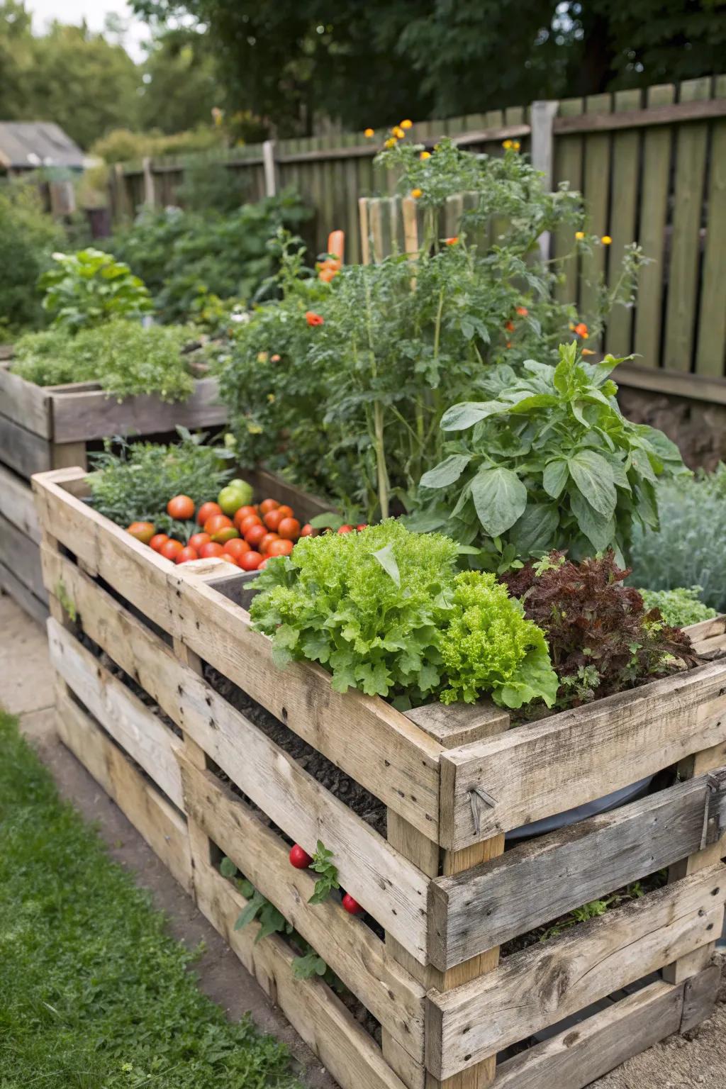 Wood skids provide an alluring and economical choice for creating raised beds in your garden.