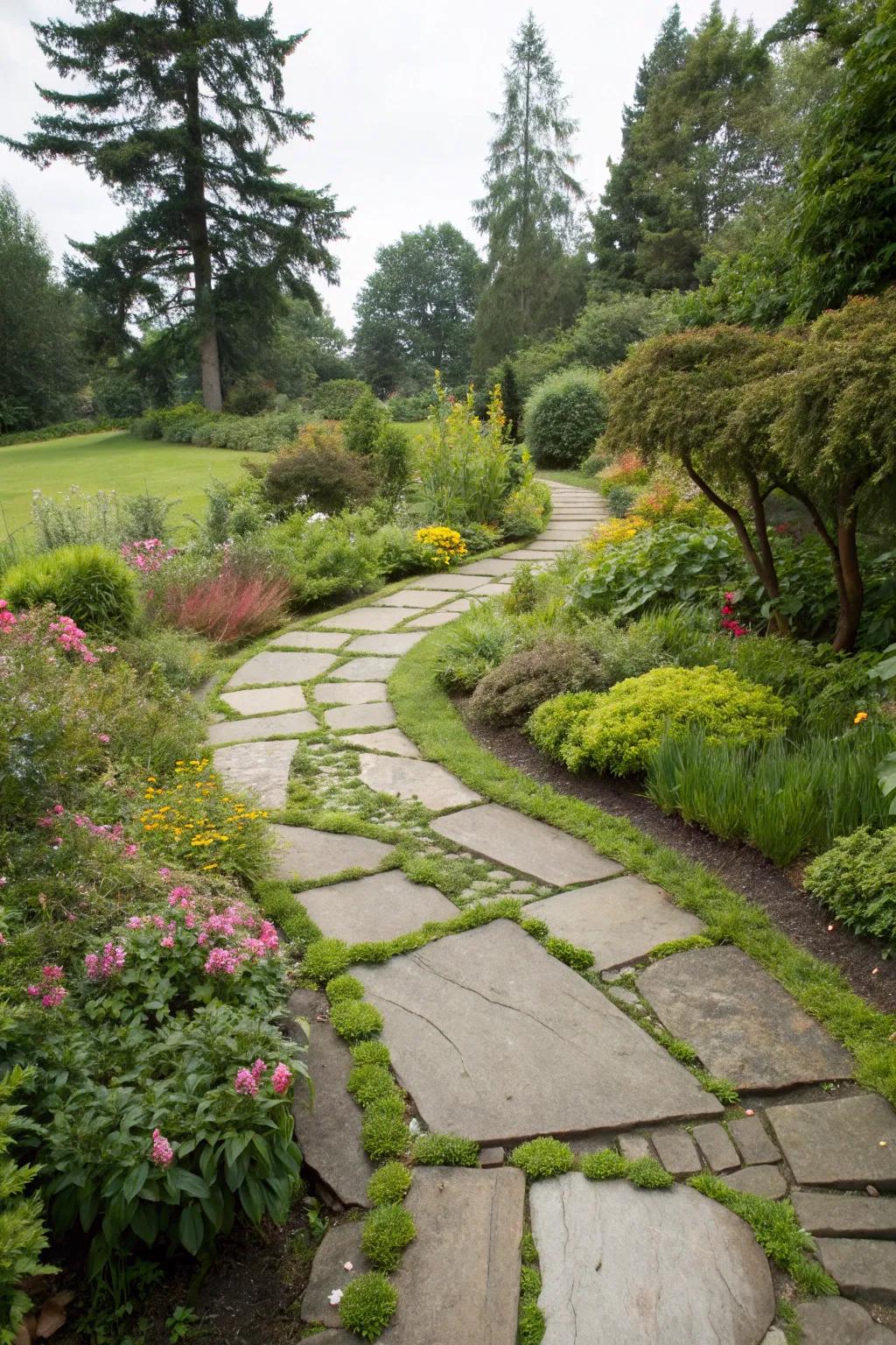 A stone walkway brings a delightful element to any garden.