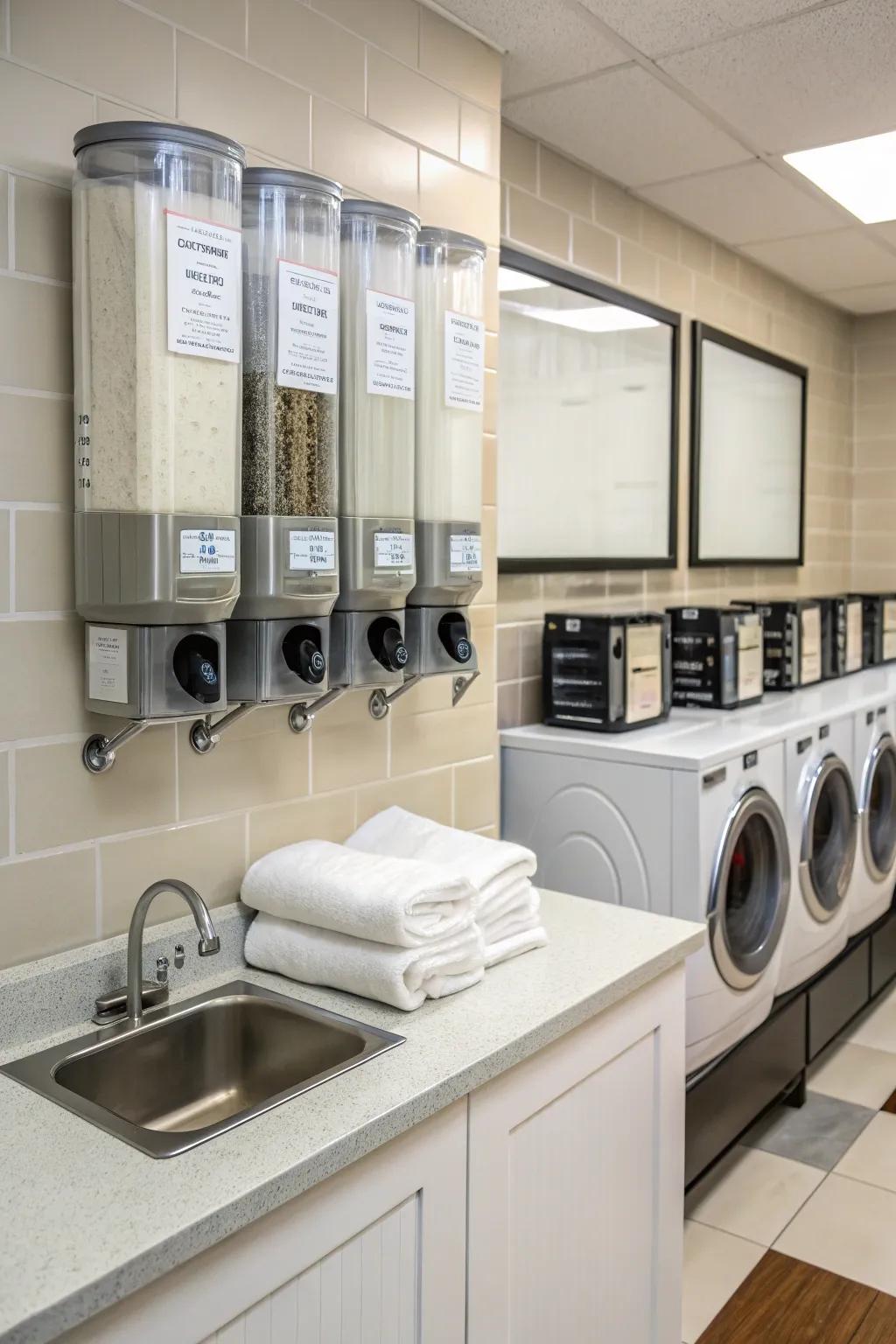 Effective dispensers mounted on the wall conserve space and reduce mess.