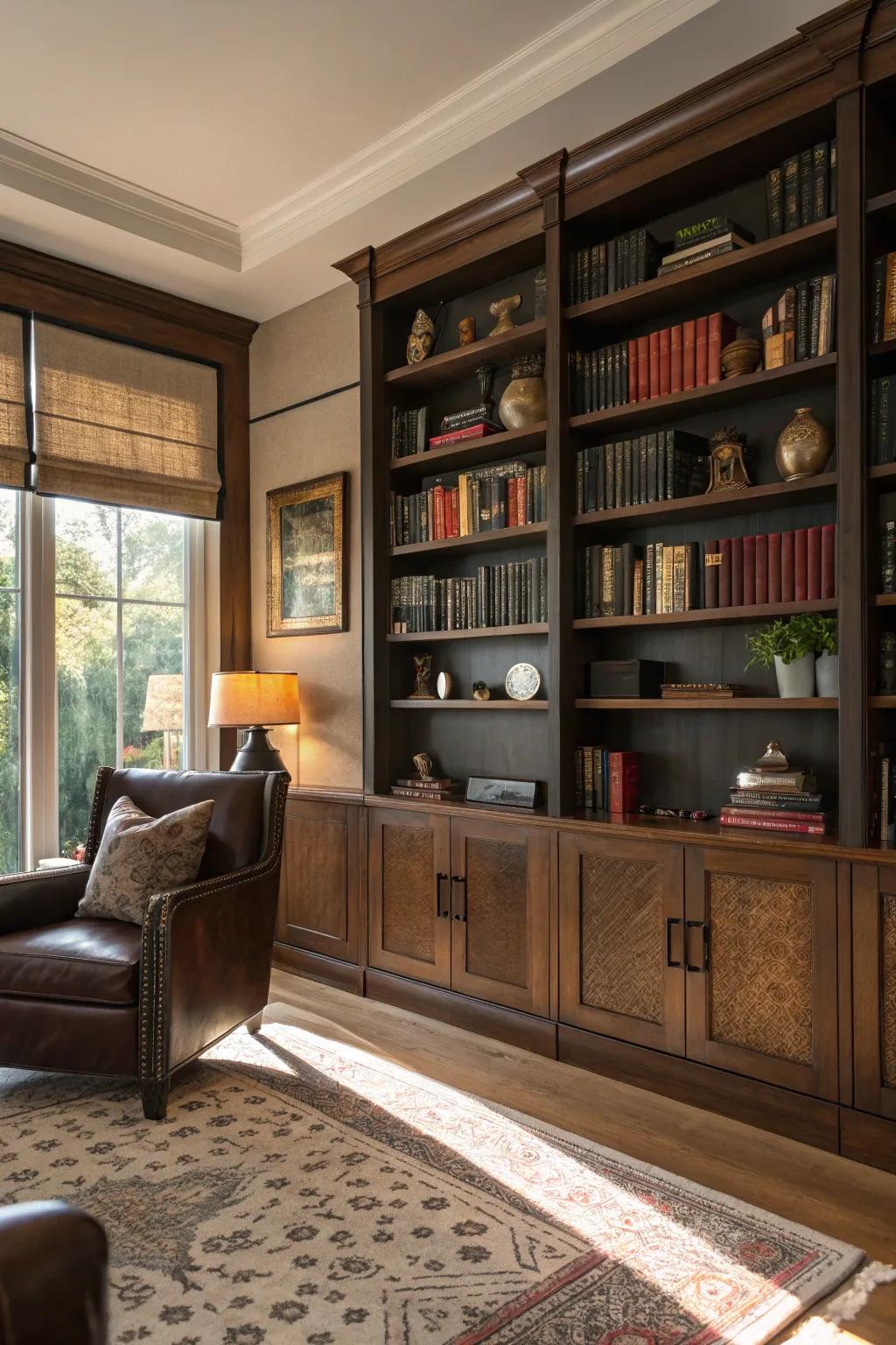 Improve your shelving with leather sheaths for a dash of extravagance.