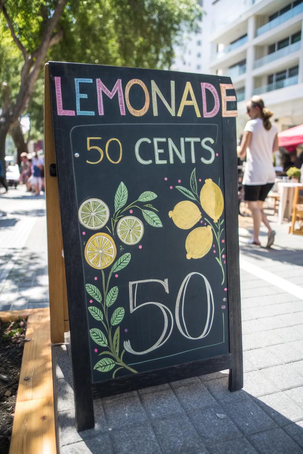 A slate sign introduces a rustic element to your lemonade stand.