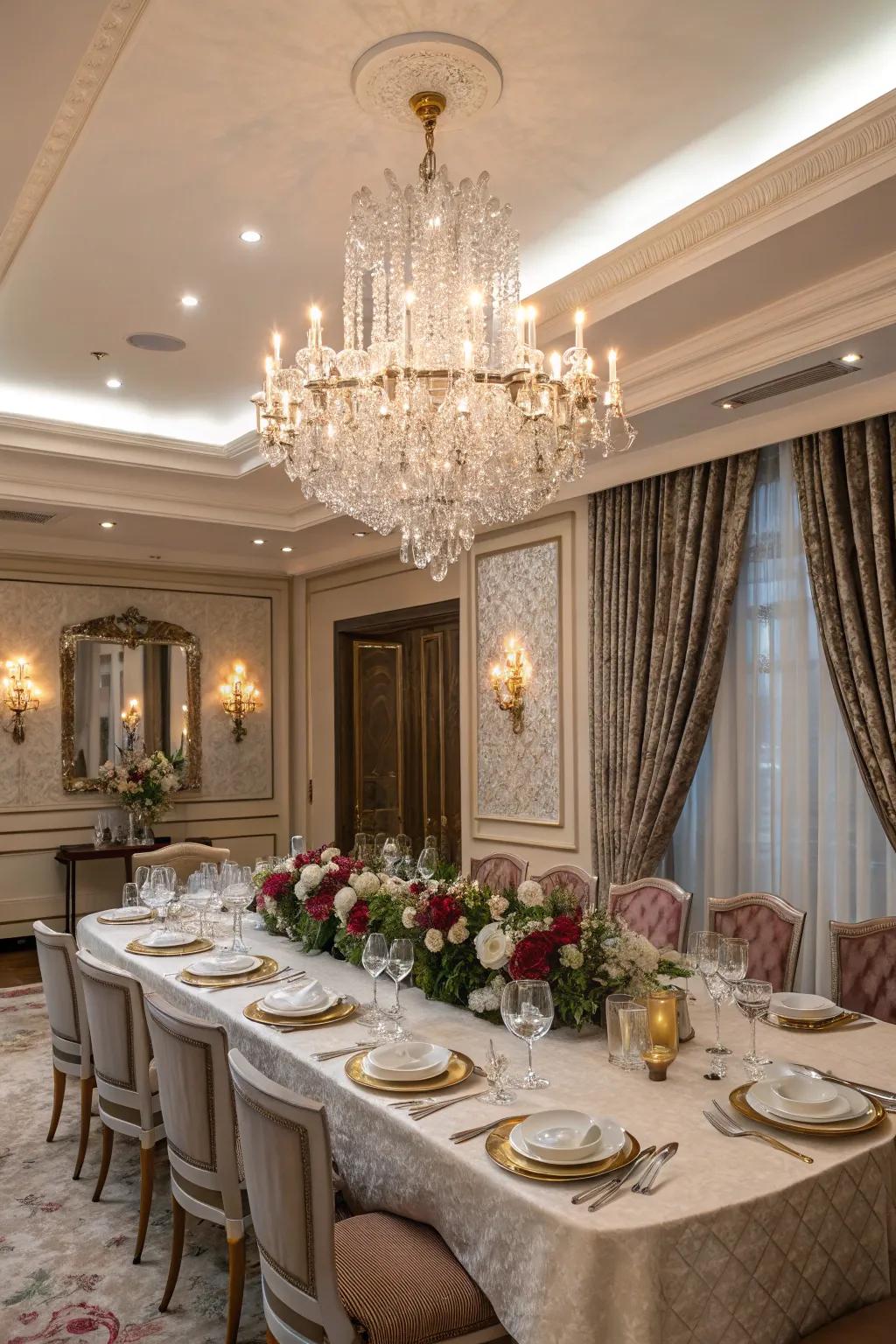 An antique luminaire introduces everlasting elegance to your dining space.