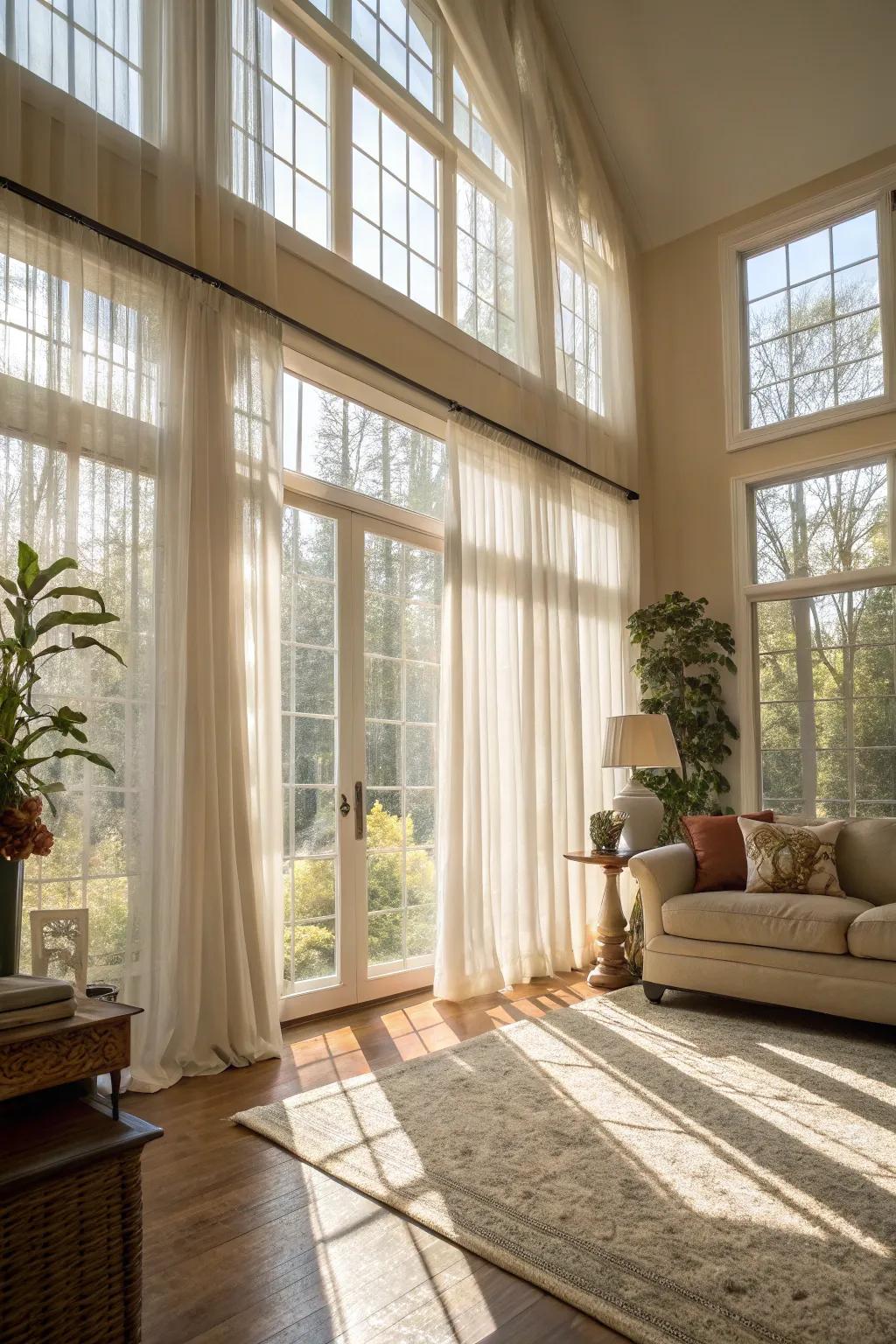 Gossamer curtains can redefine your apartment, allowing sunlight to establish a spacious and ventilated atmosphere.